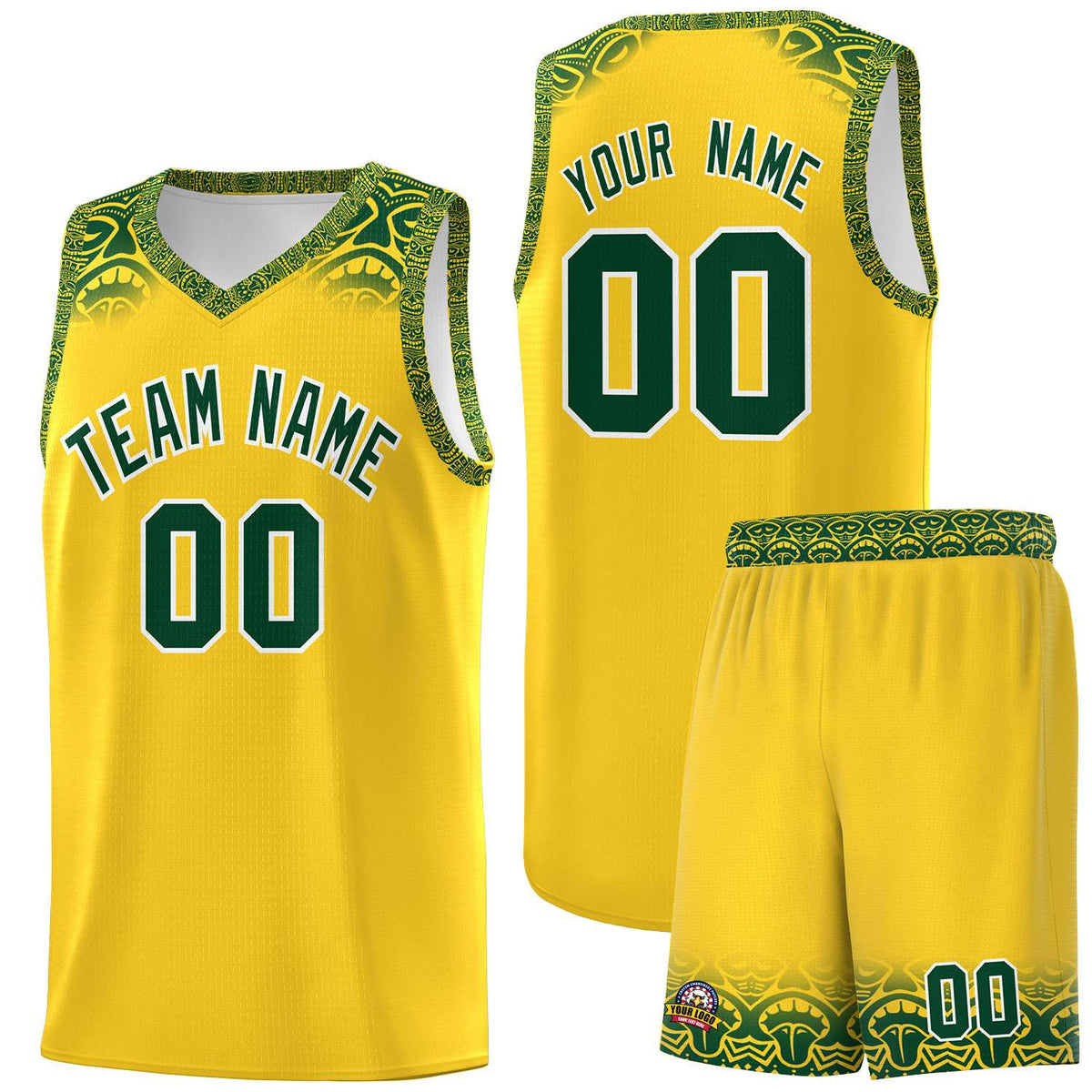 Custom Gold Green Personalized Indians Print Kits Sports Uniform Basketball Jersey|KXKSHOP