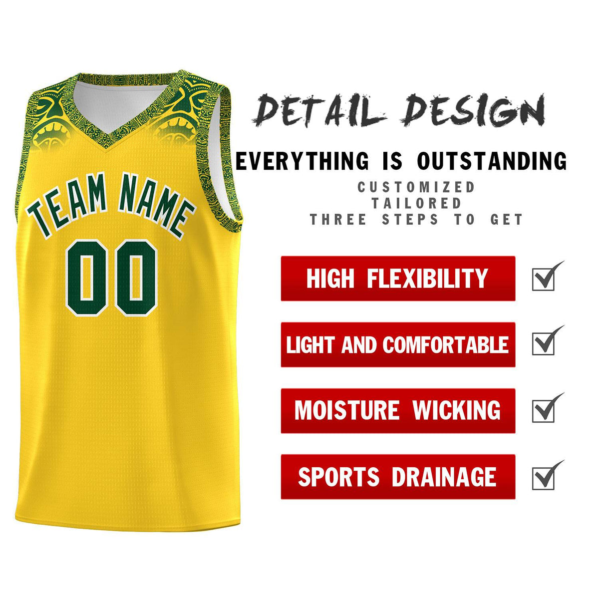 Custom Gold Green Personalized Indians Print Kits Sports Uniform Basketball Jersey|KXKSHOP