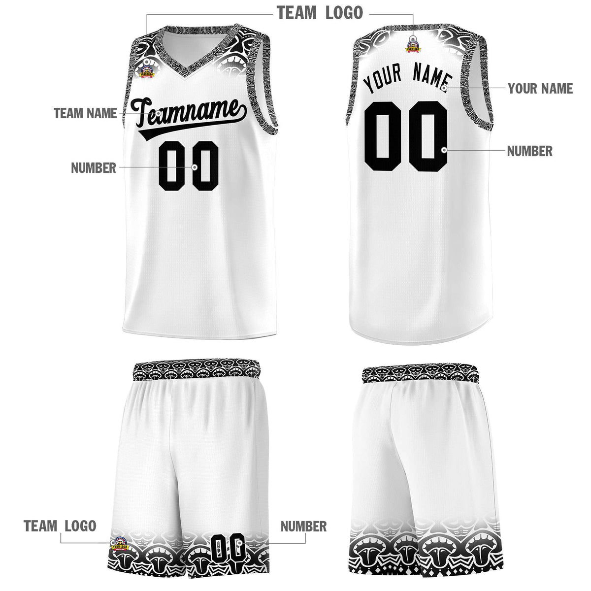 Custom White Black Personalized Indians Print Kits Sports Uniform Basketball Jersey|KXKSHOP