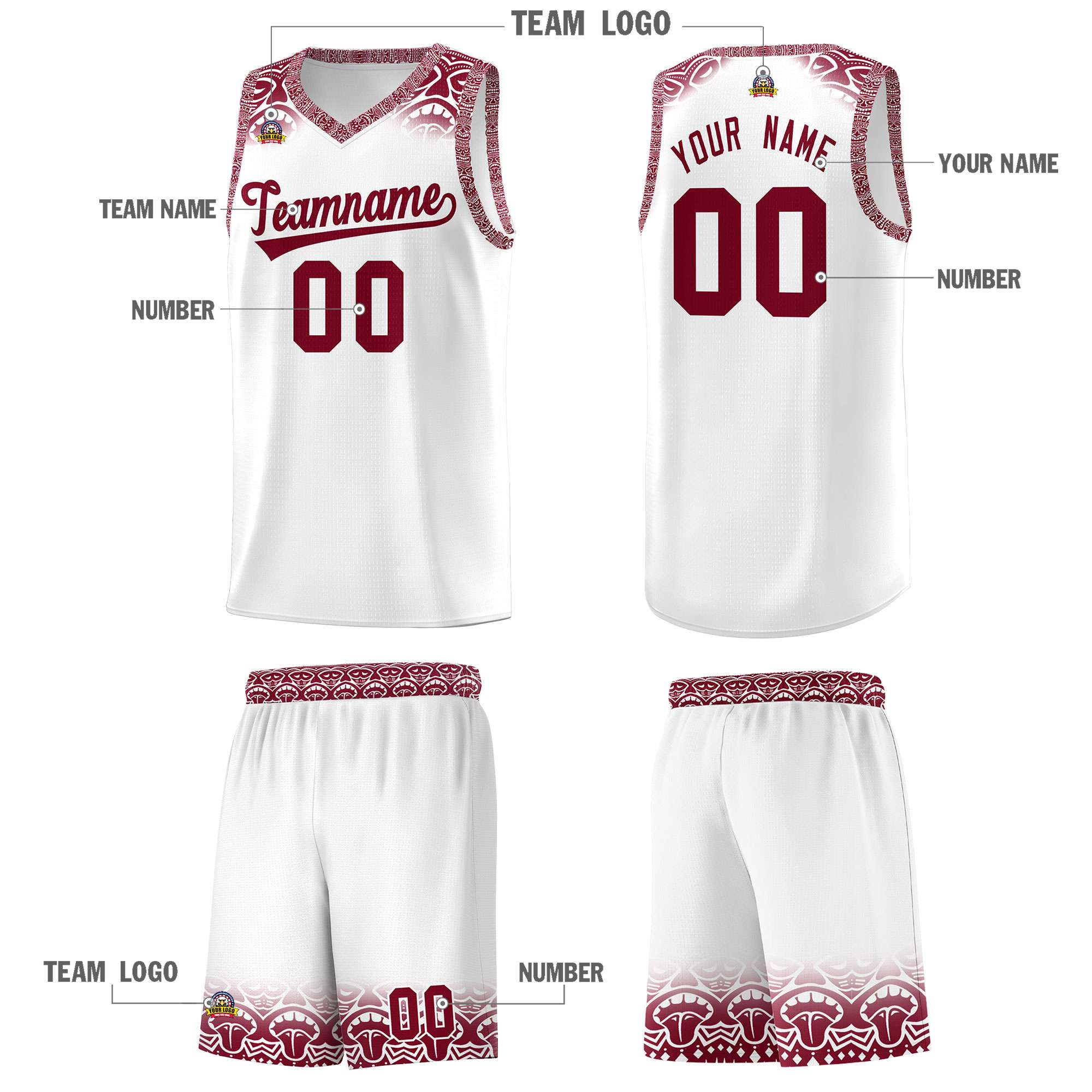 Custom White Crimson Personalized Indians Print Kits Sports Uniform Basketball Jersey|KXKSHOP