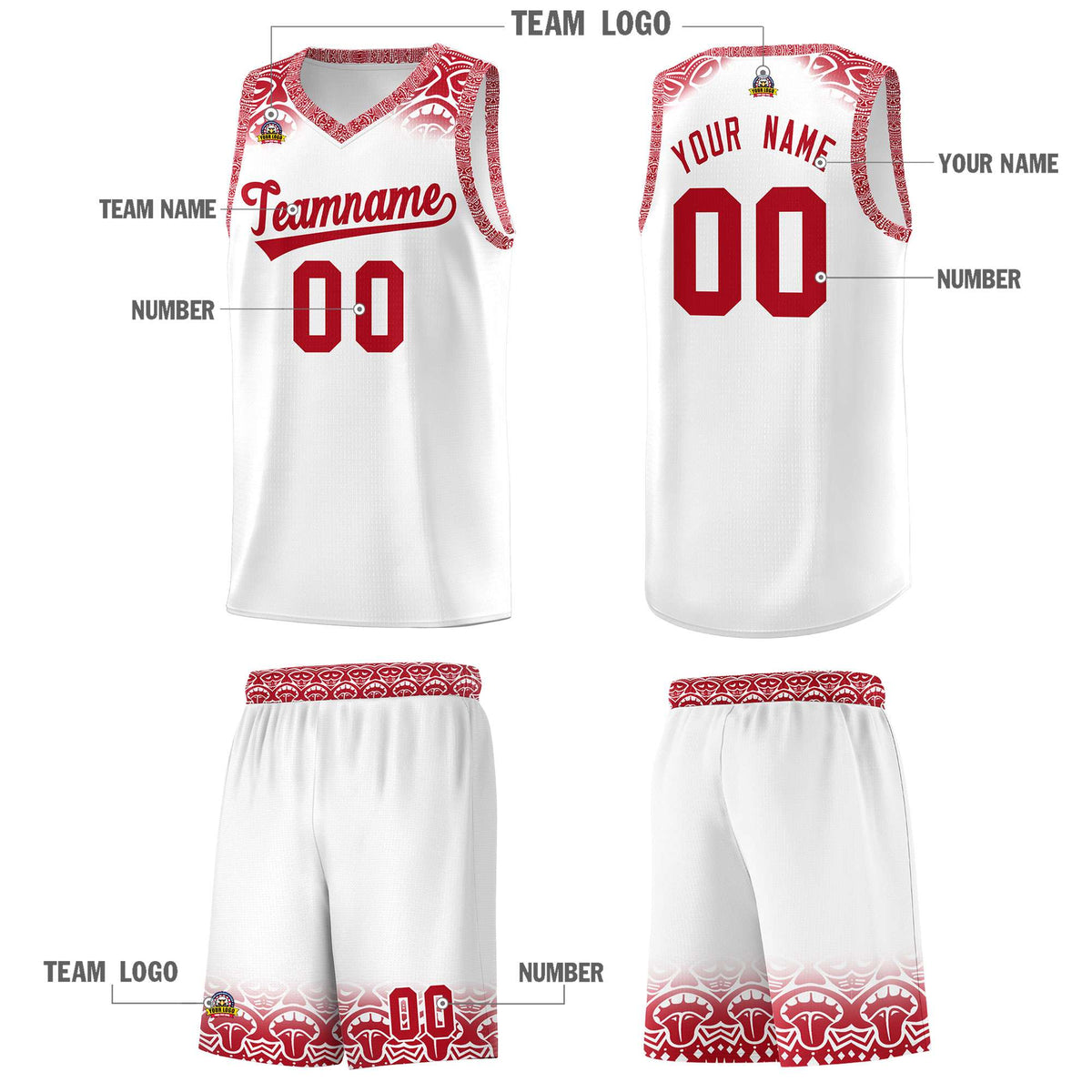 Custom White Red Personalized Indians Print Kits Sports Uniform Basketball Jersey|KXKSHOP
