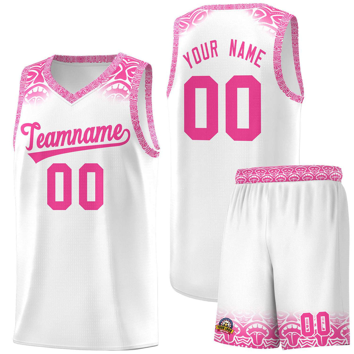 Custom White Pink Personalized Indians Print Kits Sports Uniform Basketball Jersey|KXKSHOP