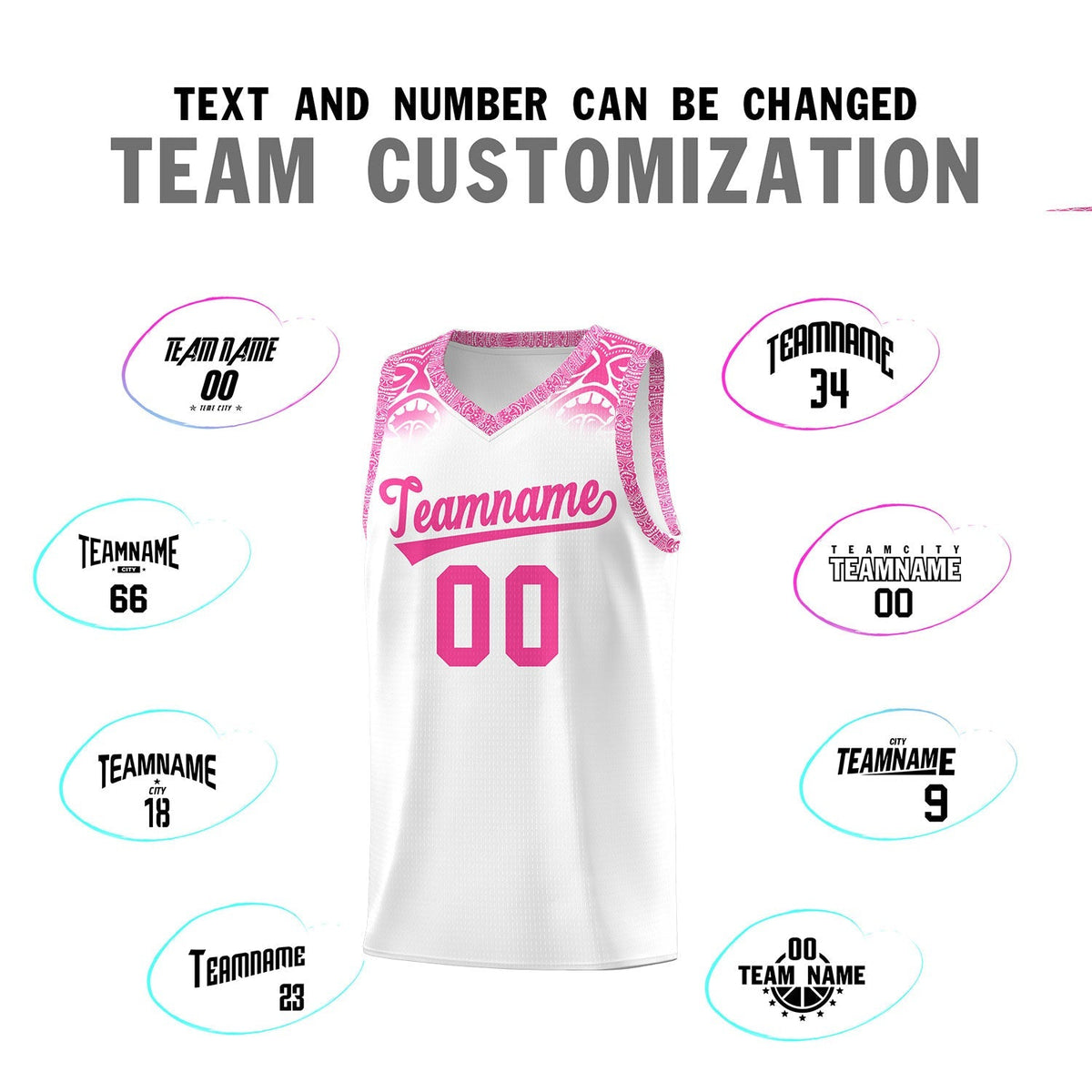 Custom White Pink Personalized Indians Print Kits Sports Uniform Basketball Jersey|KXKSHOP