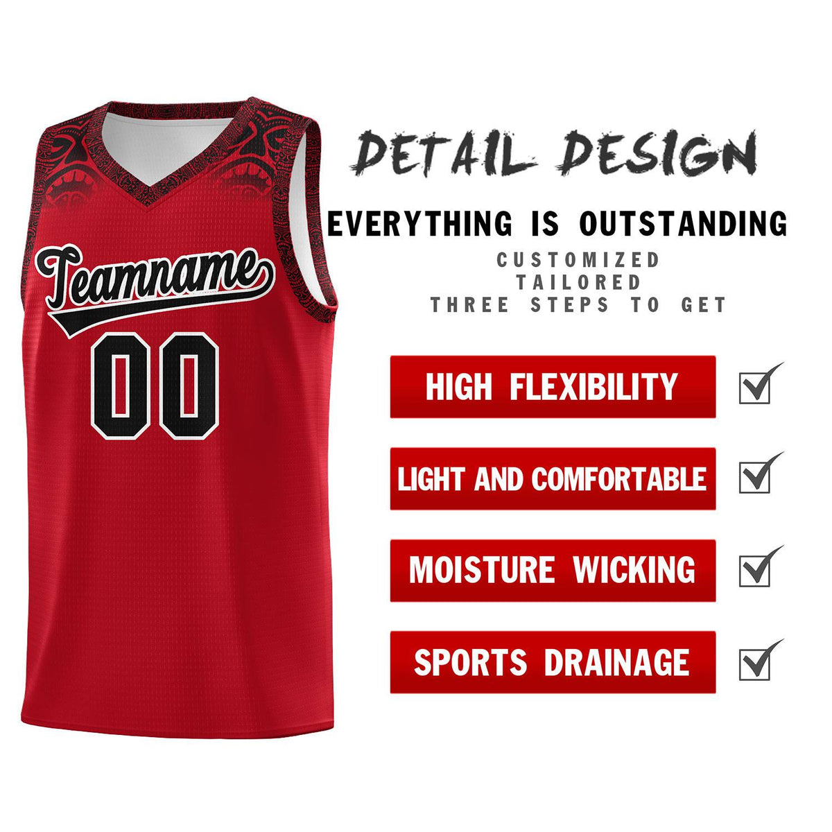 Custom Red Black Personalized Indians Print Kits Sports Uniform Basketball Jersey|KXKSHOP