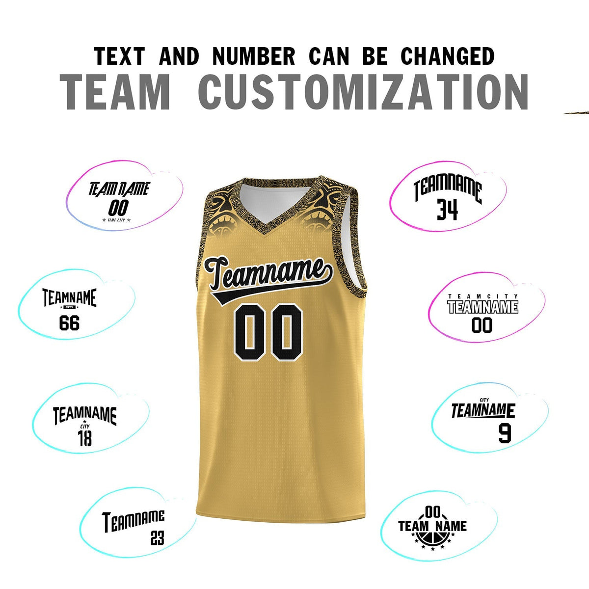 Custom Old Gold Black Personalized Indians Print Kits Sports Uniform Basketball Jersey|KXKSHOP