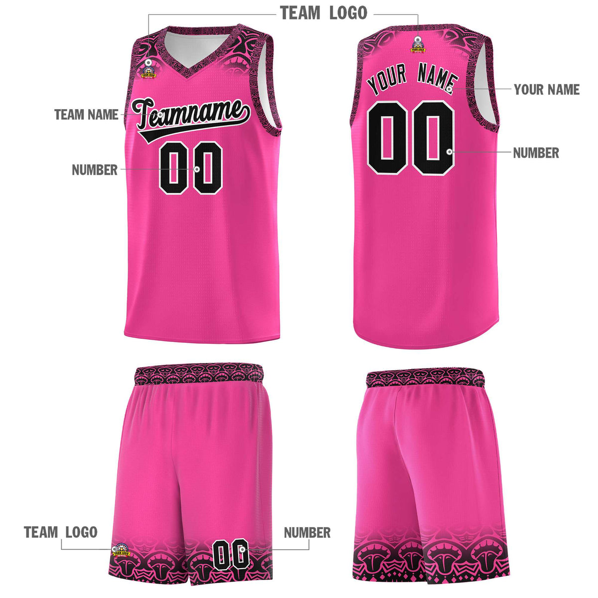 Custom Pink Black Personalized Indians Print Kits Sports Uniform Basketball Jersey|KXKSHOP