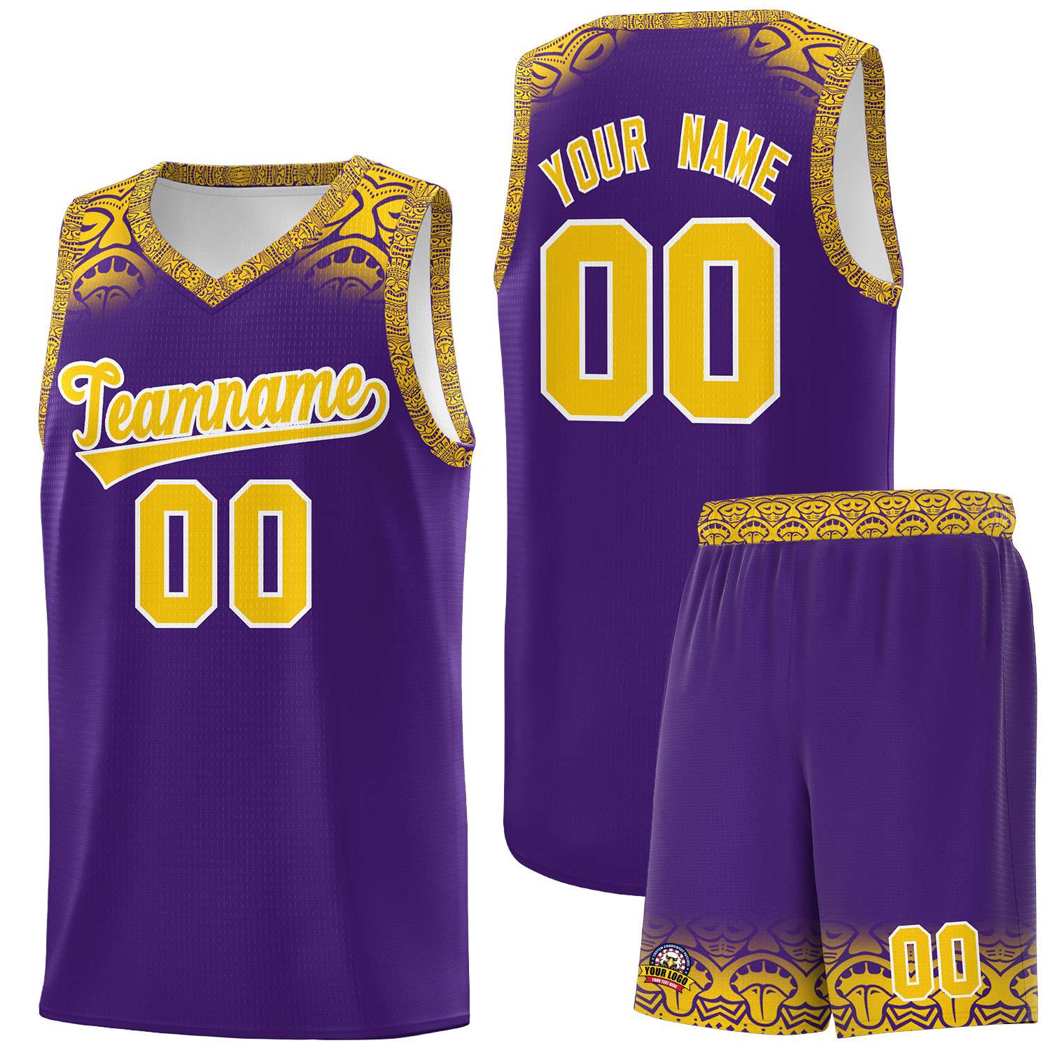 Custom Purple Gold Personalized Indians Print Kits Sports Uniform Basketball Jersey|KXKSHOP