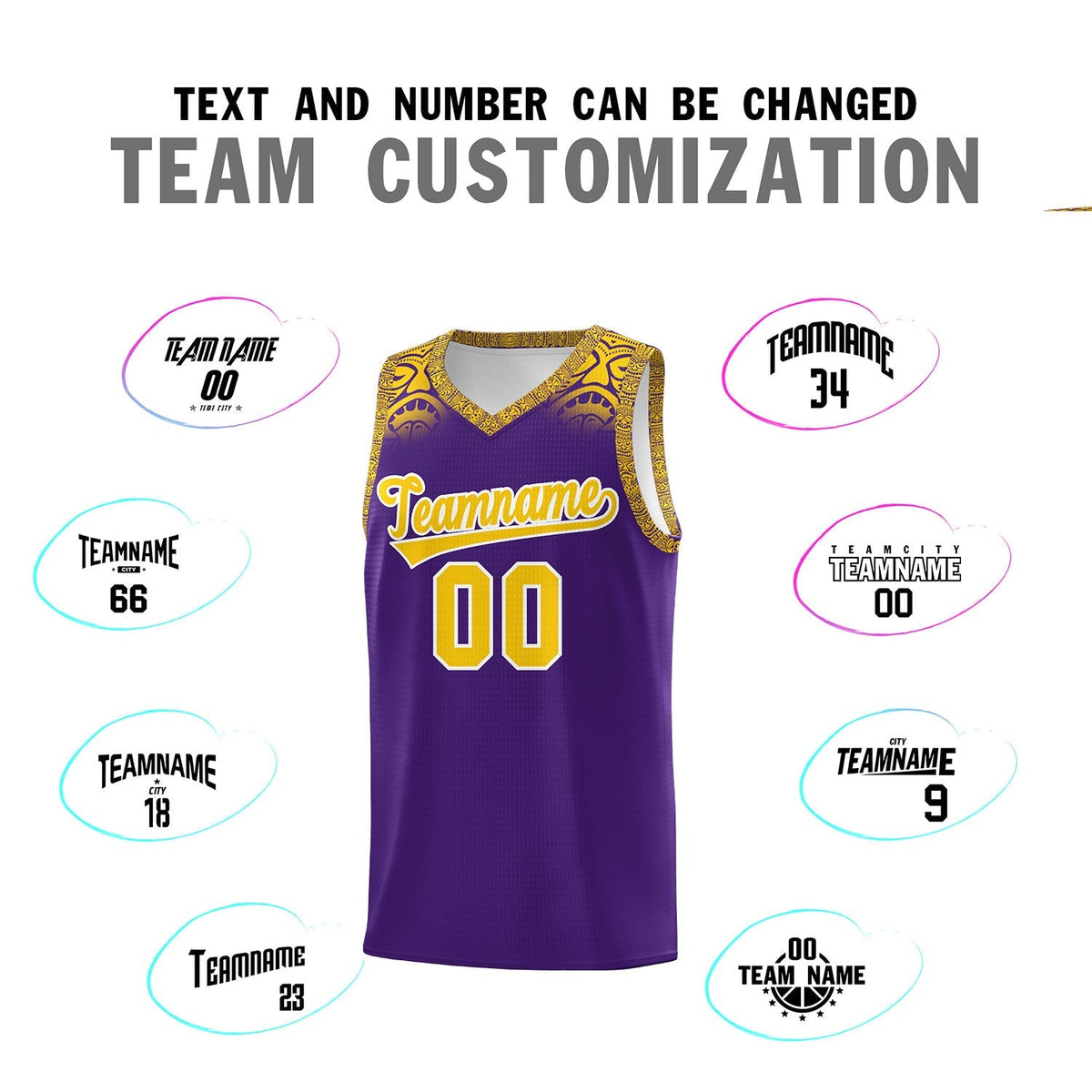 Custom Purple Gold Personalized Indians Print Kits Sports Uniform Basketball Jersey|KXKSHOP