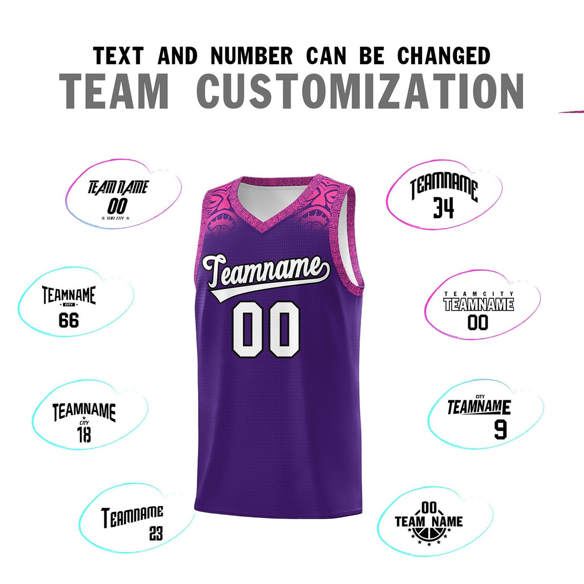 Custom Purple Pink Personalized Indians Print Kits Sports Uniform Basketball Jersey|KXKSHOP