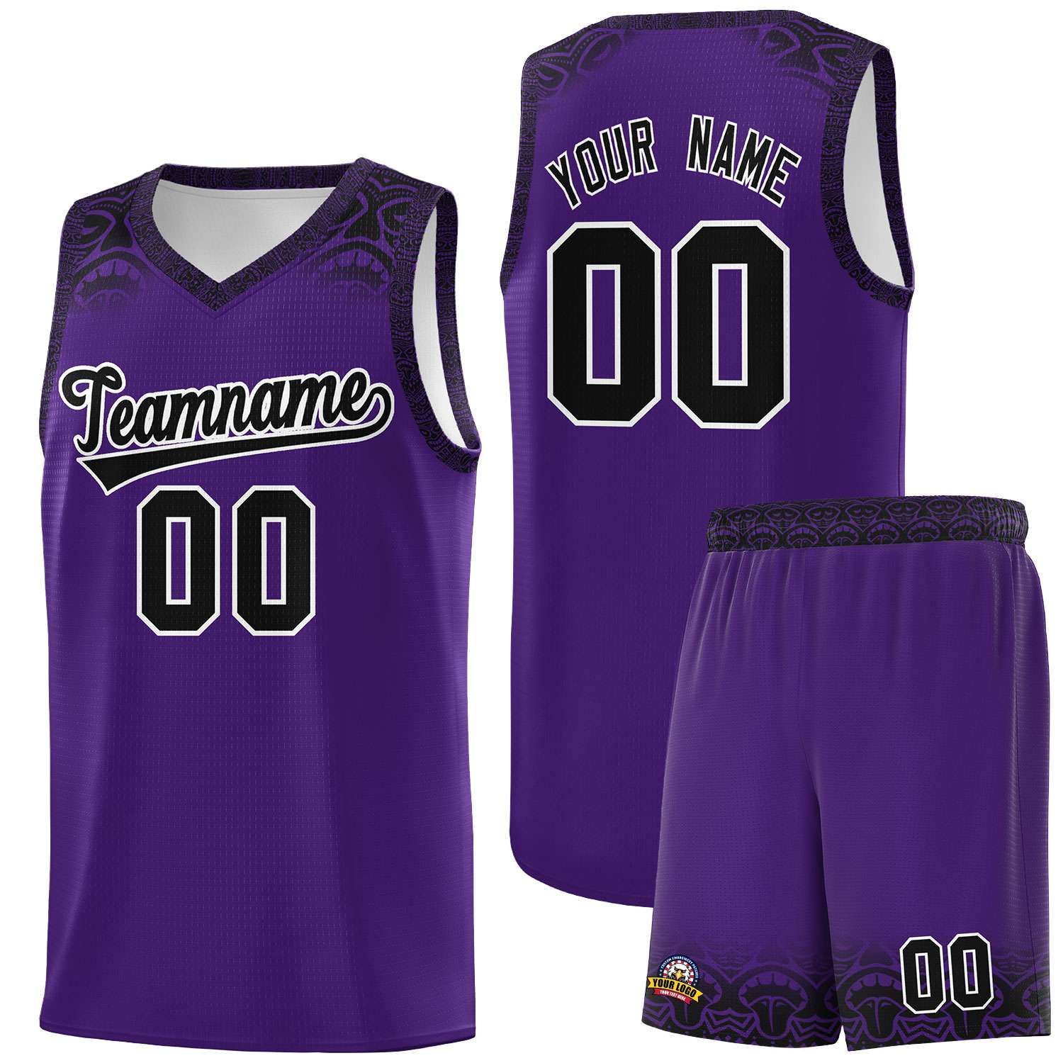 Custom Purple Black Personalized Indians Print Kits Sports Uniform Basketball Jersey|KXKSHOP