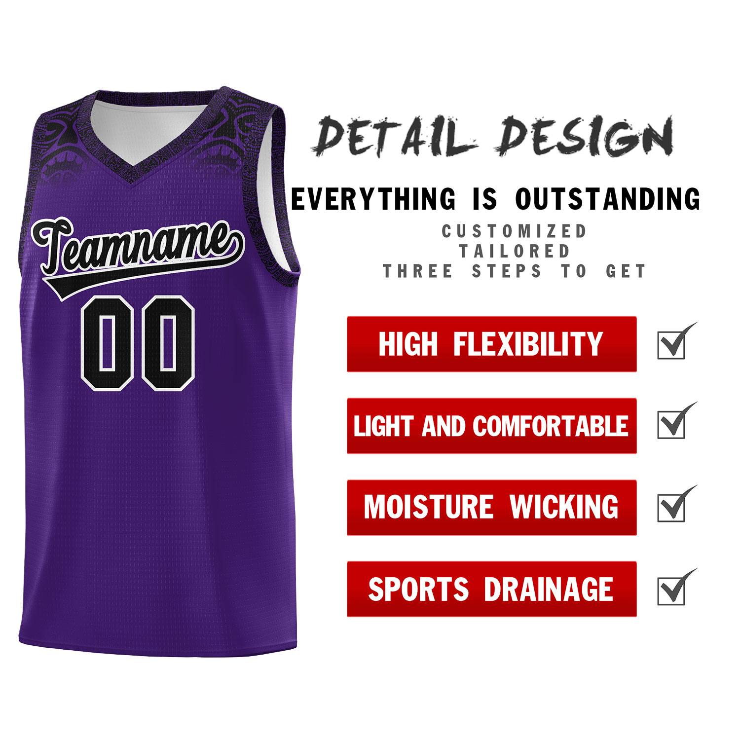 Custom Purple Black Personalized Indians Print Kits Sports Uniform Basketball Jersey|KXKSHOP