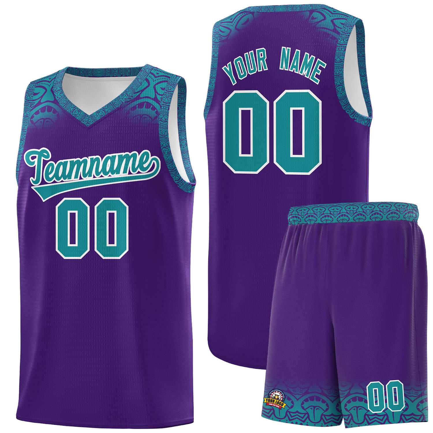 Custom Purple Aqua Personalized Indians Print Kits Sports Uniform Basketball Jersey|KXKSHOP