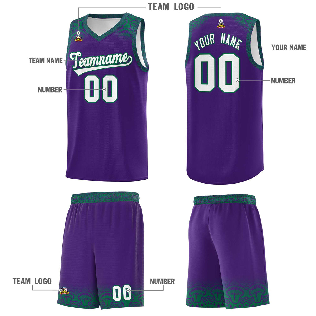 Custom Purple Kelly Green Personalized Indians Print Kits Sports Uniform Basketball Jersey|KXKSHOP