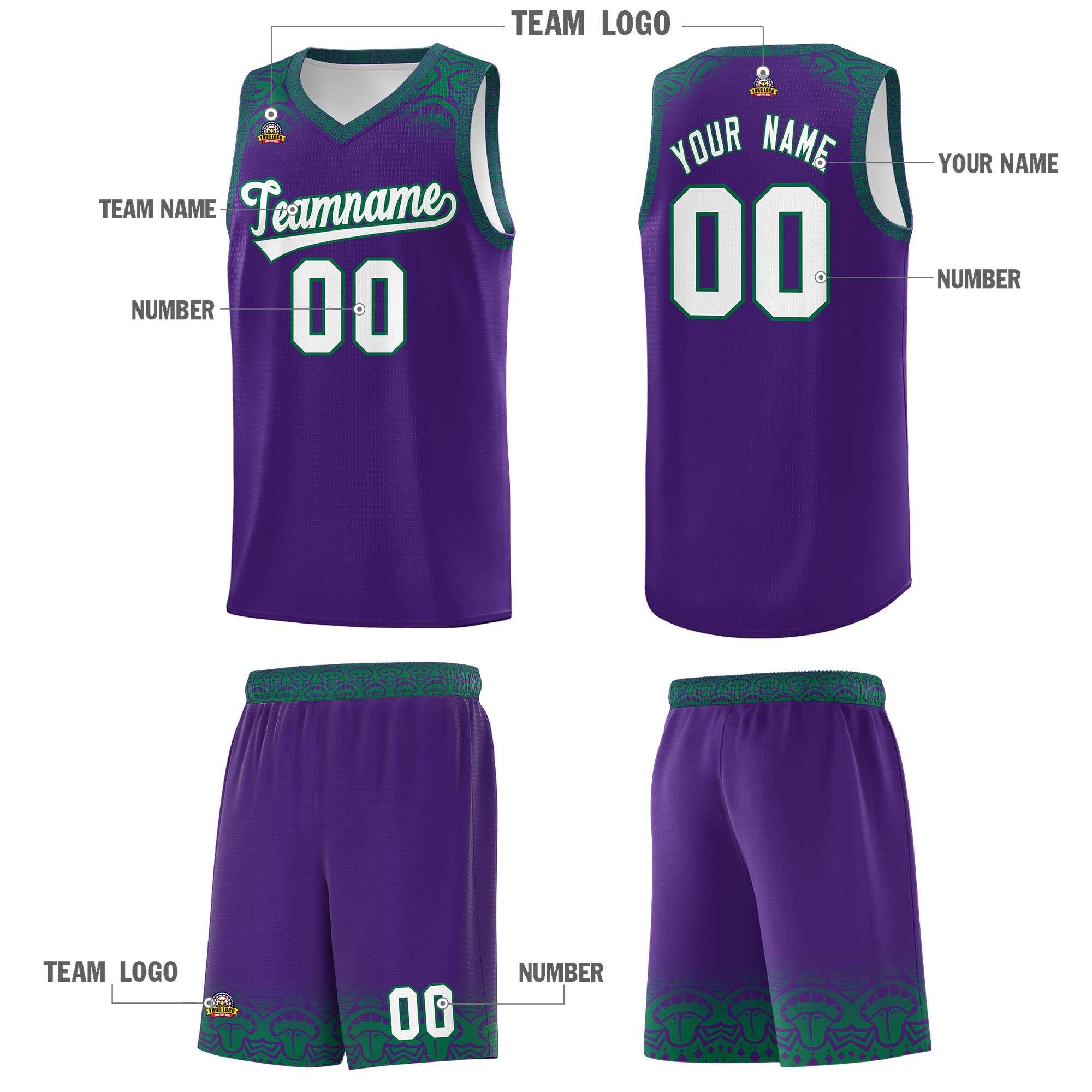 Custom Purple Kelly Green Personalized Indians Print Kits Sports Uniform Basketball Jersey|KXKSHOP