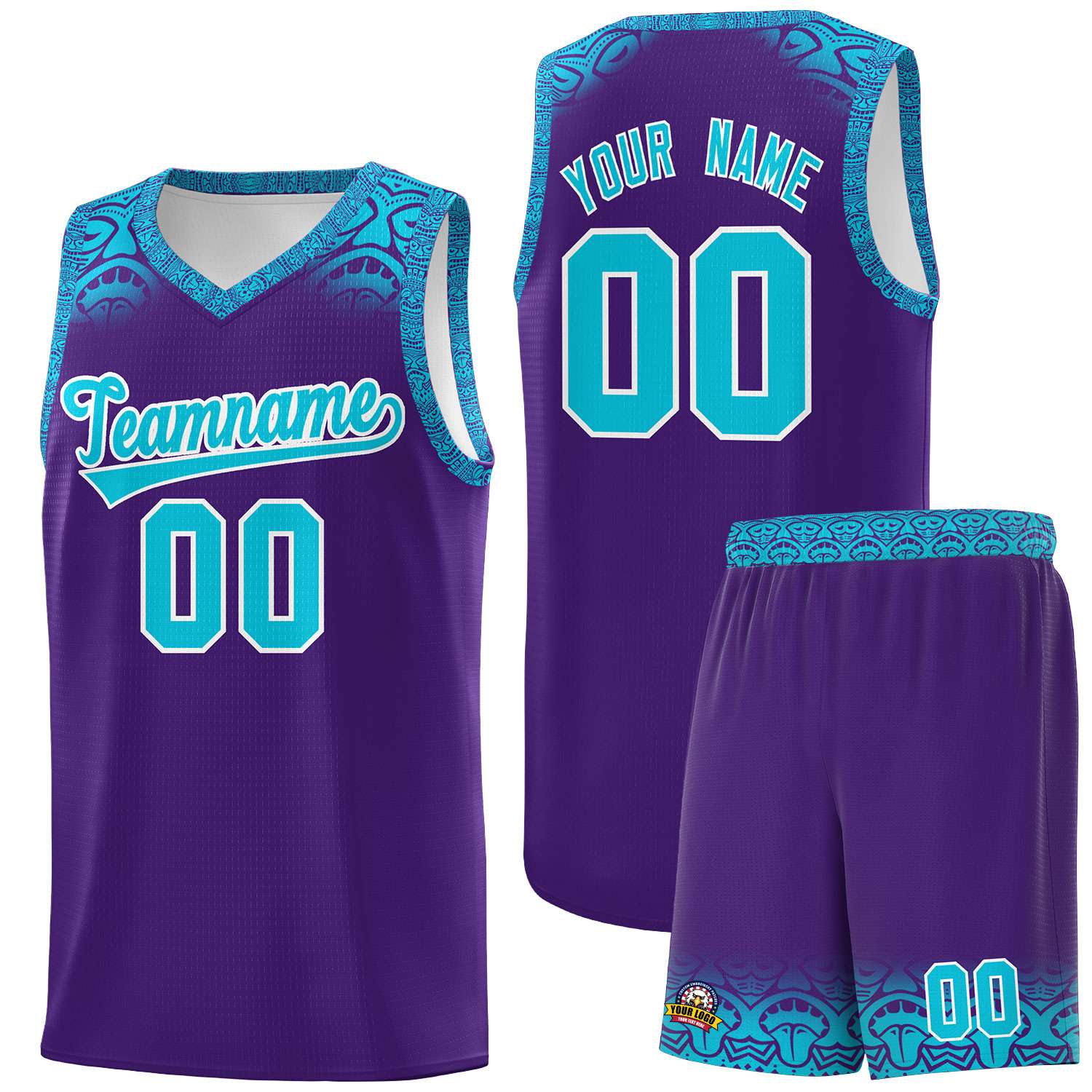 Custom Purple Sky Blue Personalized Indians Print Kits Sports Uniform Basketball Jersey|KXKSHOP