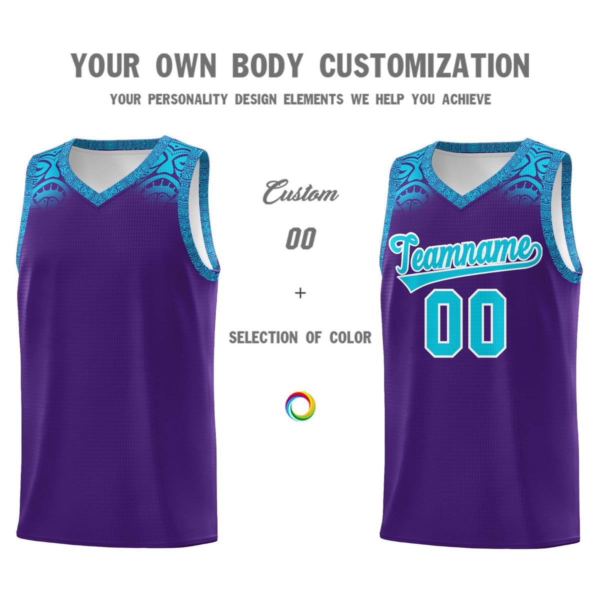 Custom Purple Sky Blue Personalized Indians Print Kits Sports Uniform Basketball Jersey|KXKSHOP