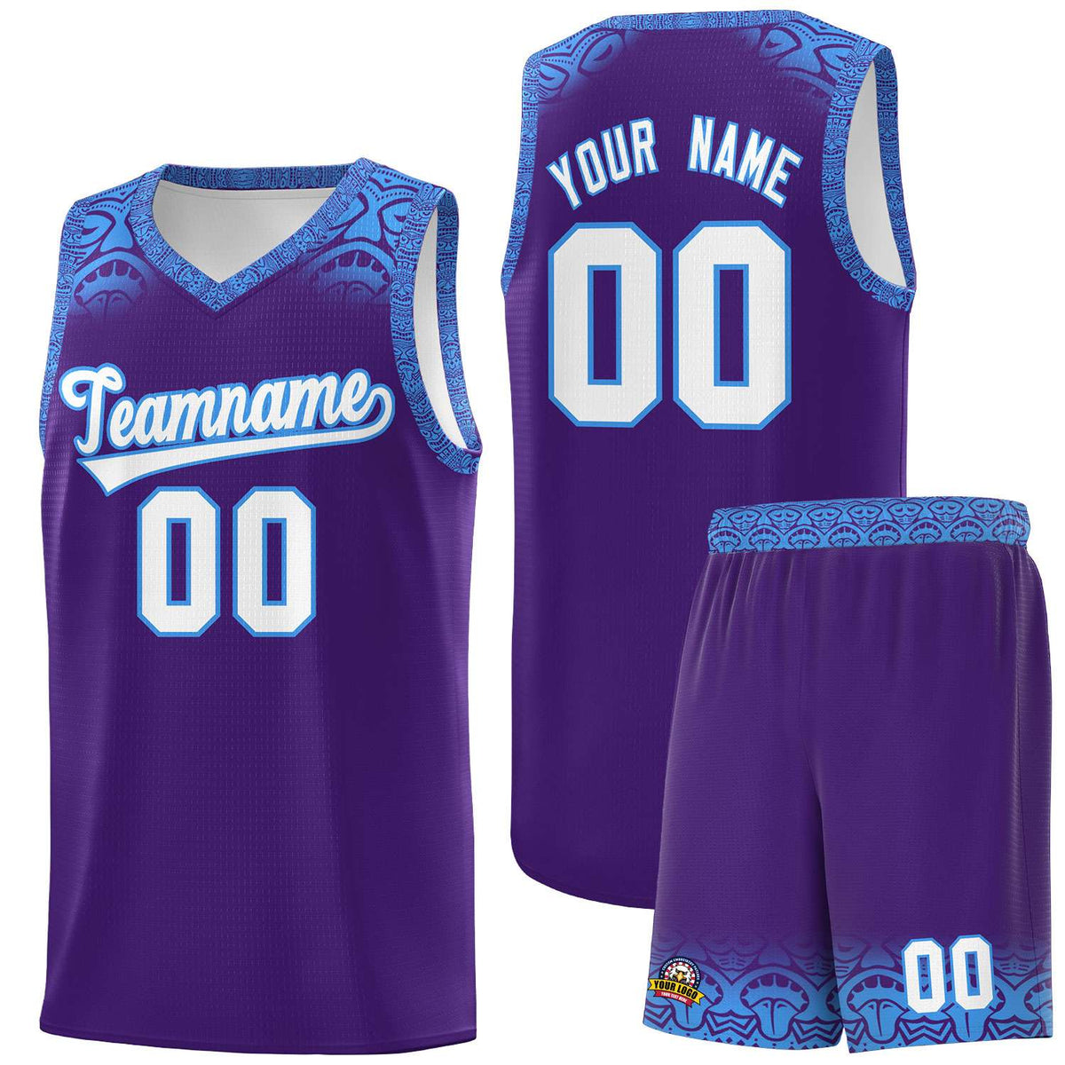 Custom Purple Powder Blue Personalized Indians Print Kits Sports Uniform Basketball Jersey|KXKSHOP