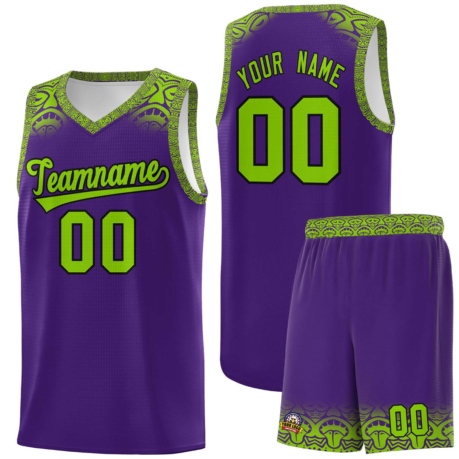 Custom Purple Green Personalized Indians Print Kits Sports Uniform Basketball Jersey|KXKSHOP