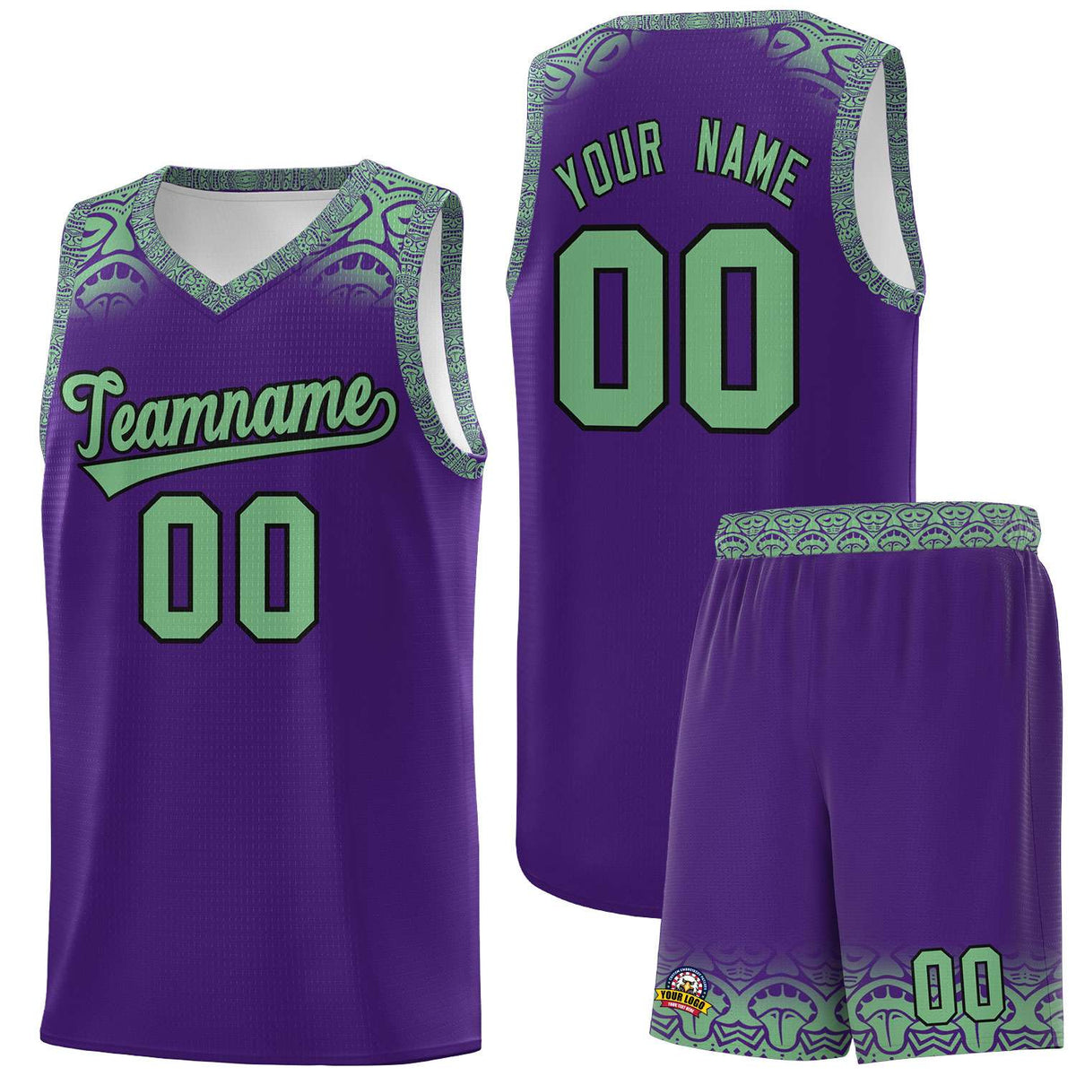 Custom Purple Green Personalized Indians Print Kits Sports Uniform Basketball Jersey|KXKSHOP