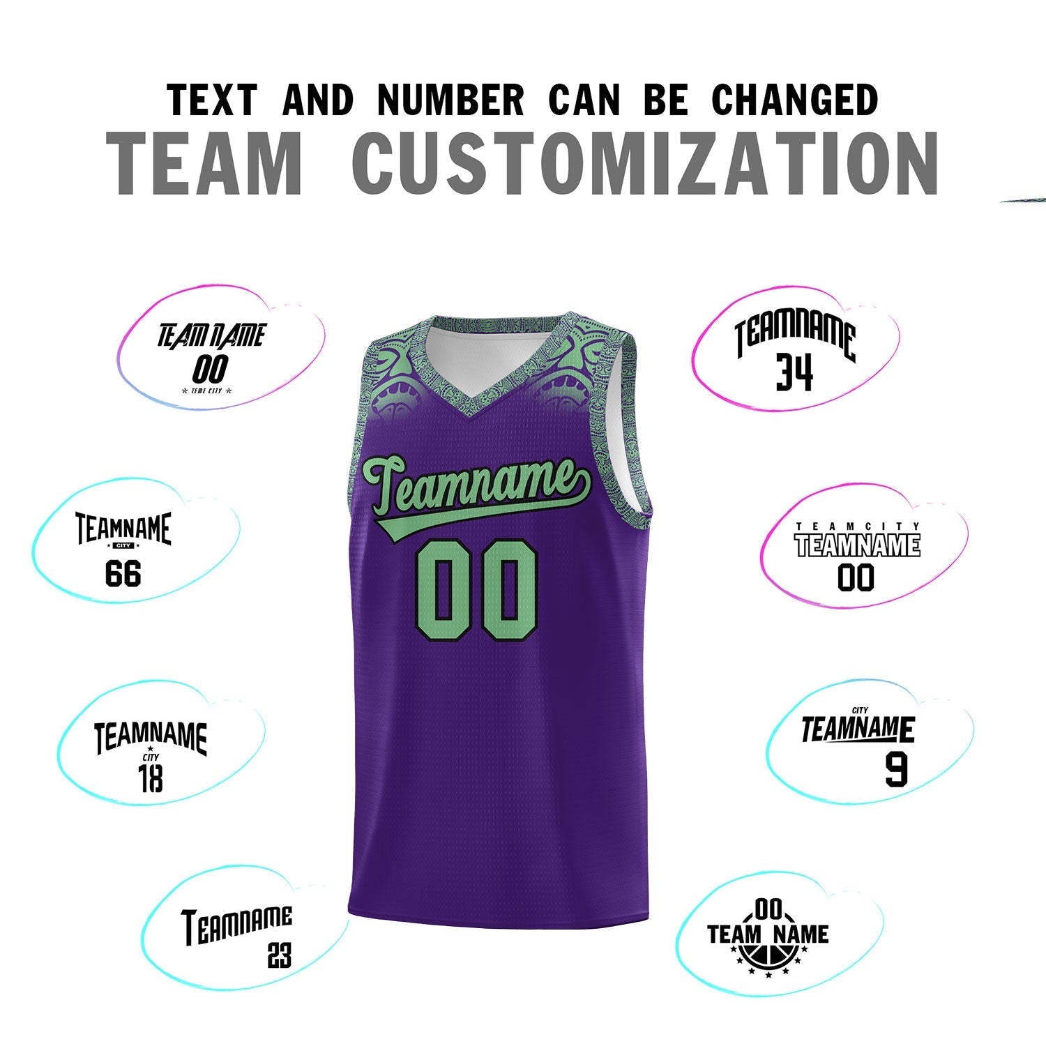 Custom Purple Green Personalized Indians Print Kits Sports Uniform Basketball Jersey|KXKSHOP