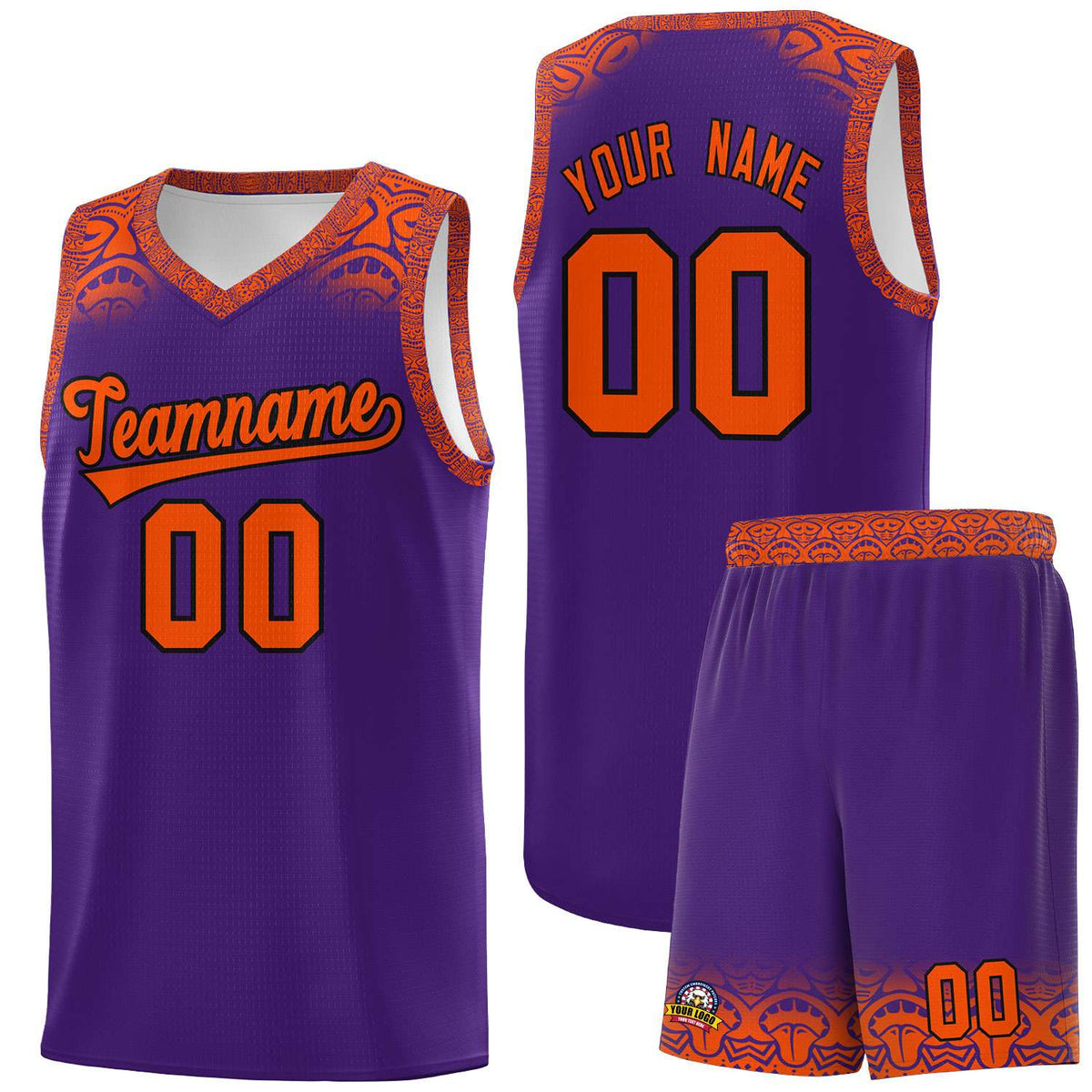 Custom Purple Orange Personalized Indians Print Kits Sports Uniform Basketball Jersey|KXKSHOP