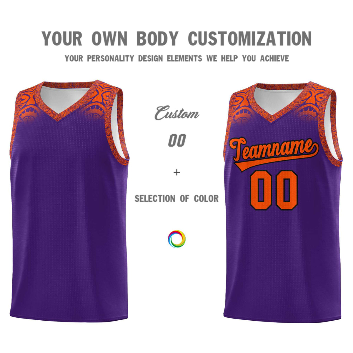 Custom Purple Orange Personalized Indians Print Kits Sports Uniform Basketball Jersey|KXKSHOP