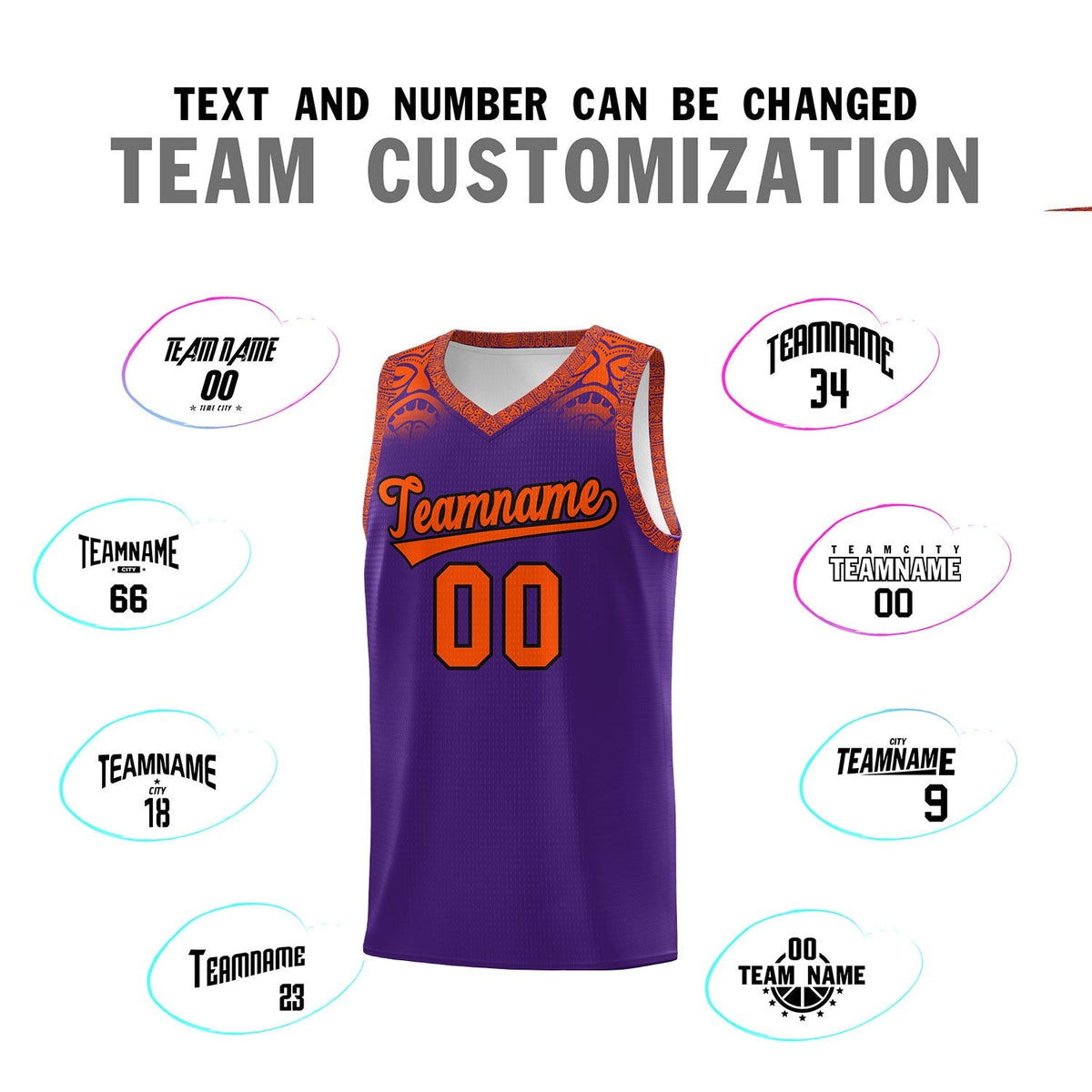 Custom Purple Orange Personalized Indians Print Kits Sports Uniform Basketball Jersey|KXKSHOP