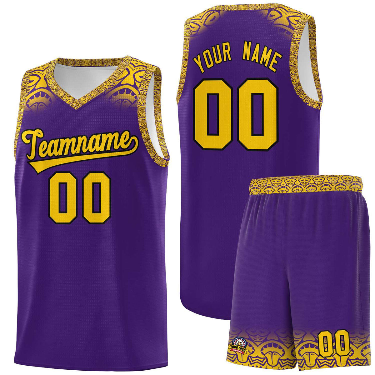 Custom Purple Gold Personalized Indians Print Kits Sports Uniform Basketball Jersey|KXKSHOP