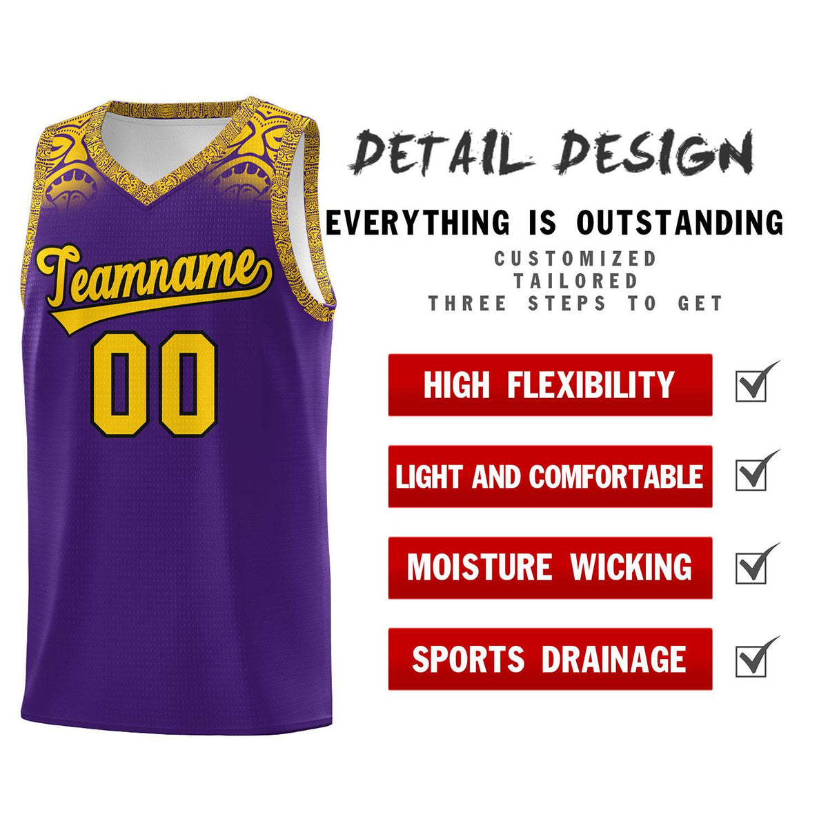 Custom Purple Gold Personalized Indians Print Kits Sports Uniform Basketball Jersey|KXKSHOP