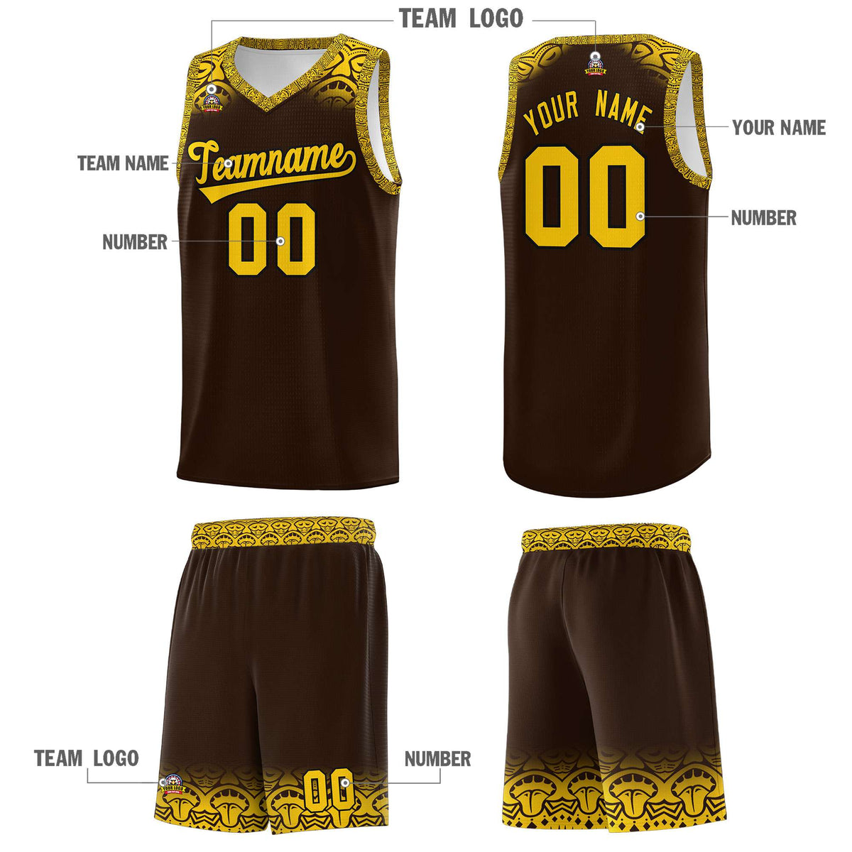 Custom Brown Gold Personalized Indians Print Kits Sports Uniform Basketball Jersey|KXKSHOP