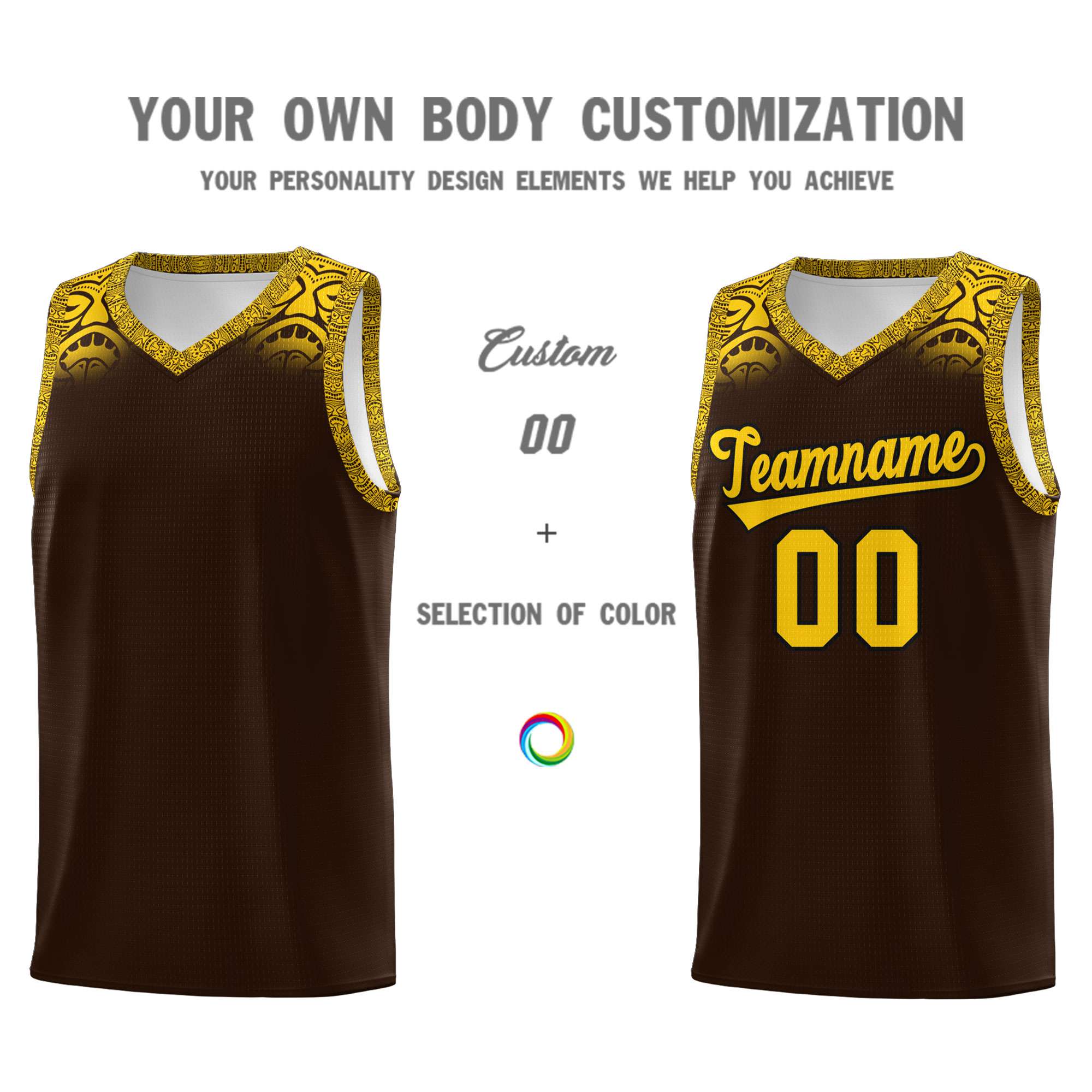 Custom Brown Gold Personalized Indians Print Kits Sports Uniform Basketball Jersey|KXKSHOP