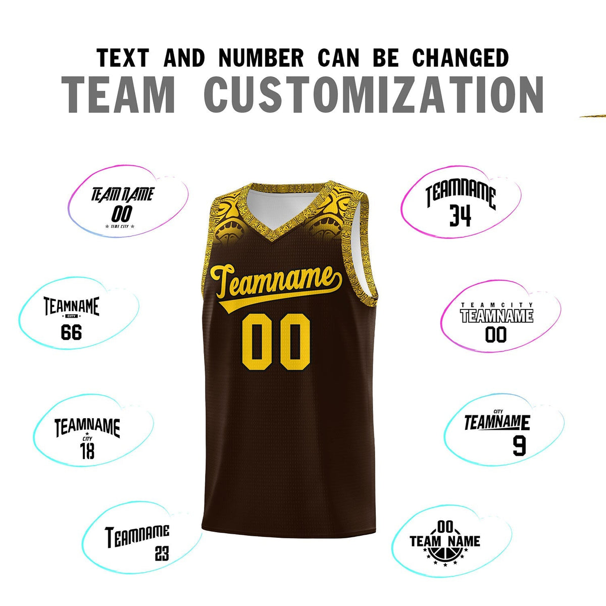 Custom Brown Gold Personalized Indians Print Kits Sports Uniform Basketball Jersey|KXKSHOP