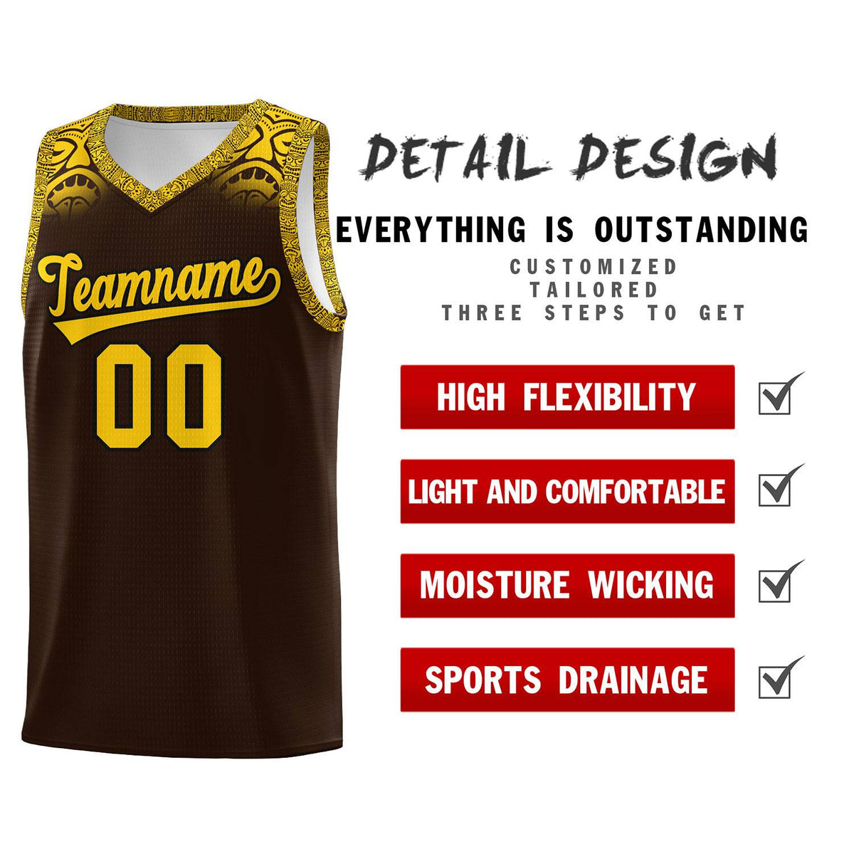 Custom Brown Gold Personalized Indians Print Kits Sports Uniform Basketball Jersey|KXKSHOP