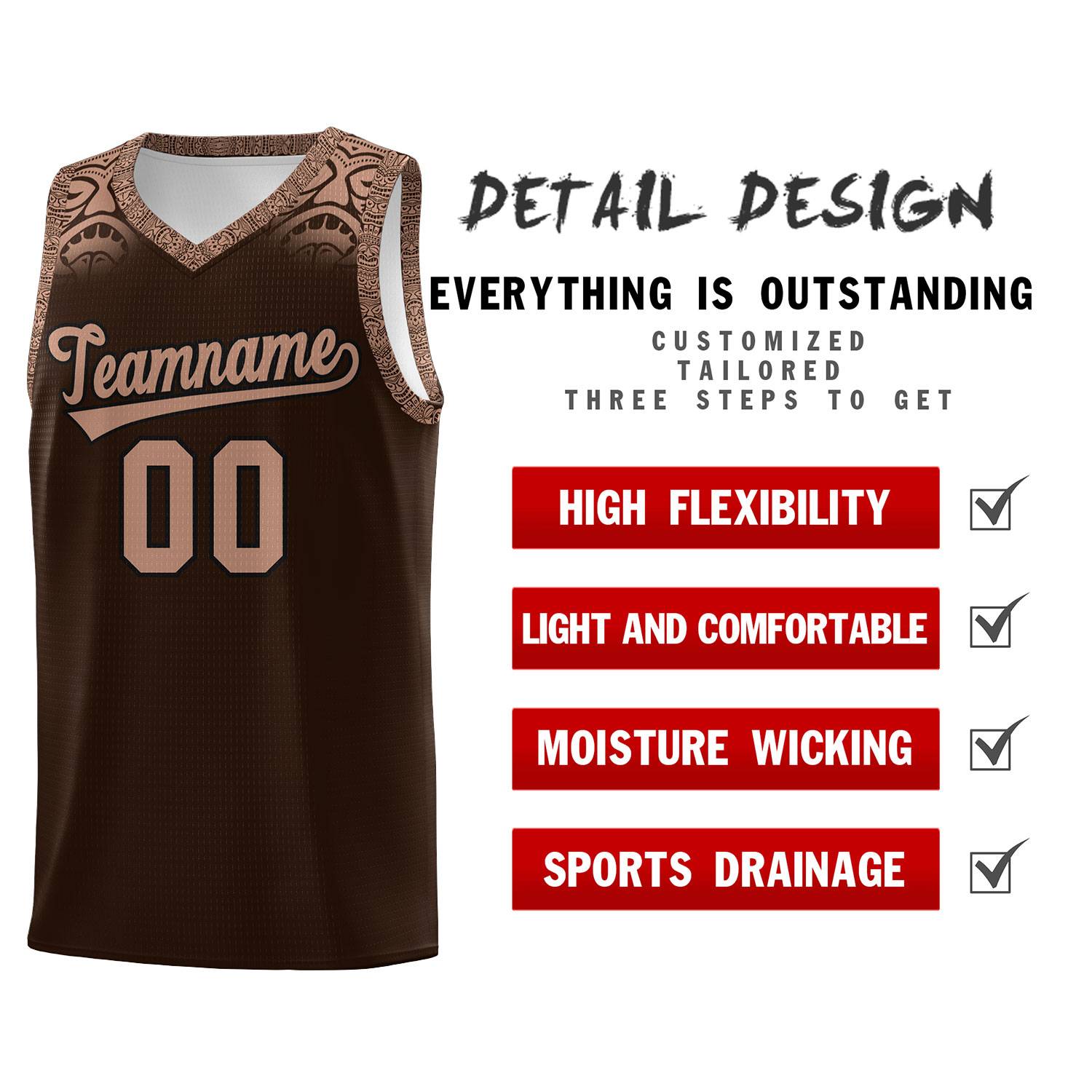 Custom Brown Teabrown Personalized Indians Print Kits Sports Uniform Basketball Jersey|KXKSHOP