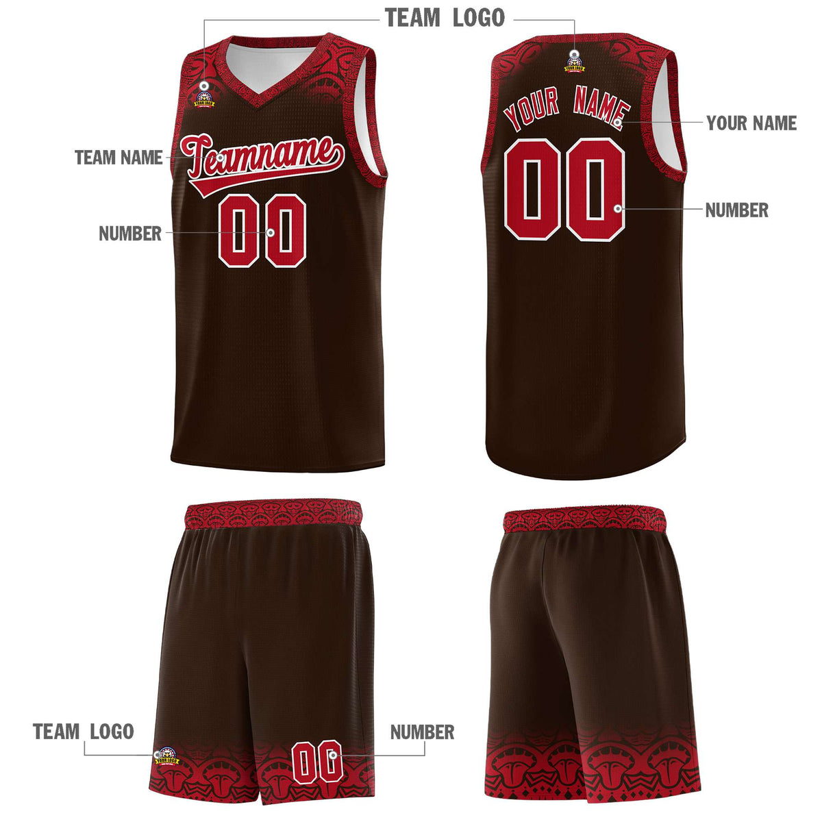 Custom Brown Red Personalized Indians Print Kits Sports Uniform Basketball Jersey|KXKSHOP