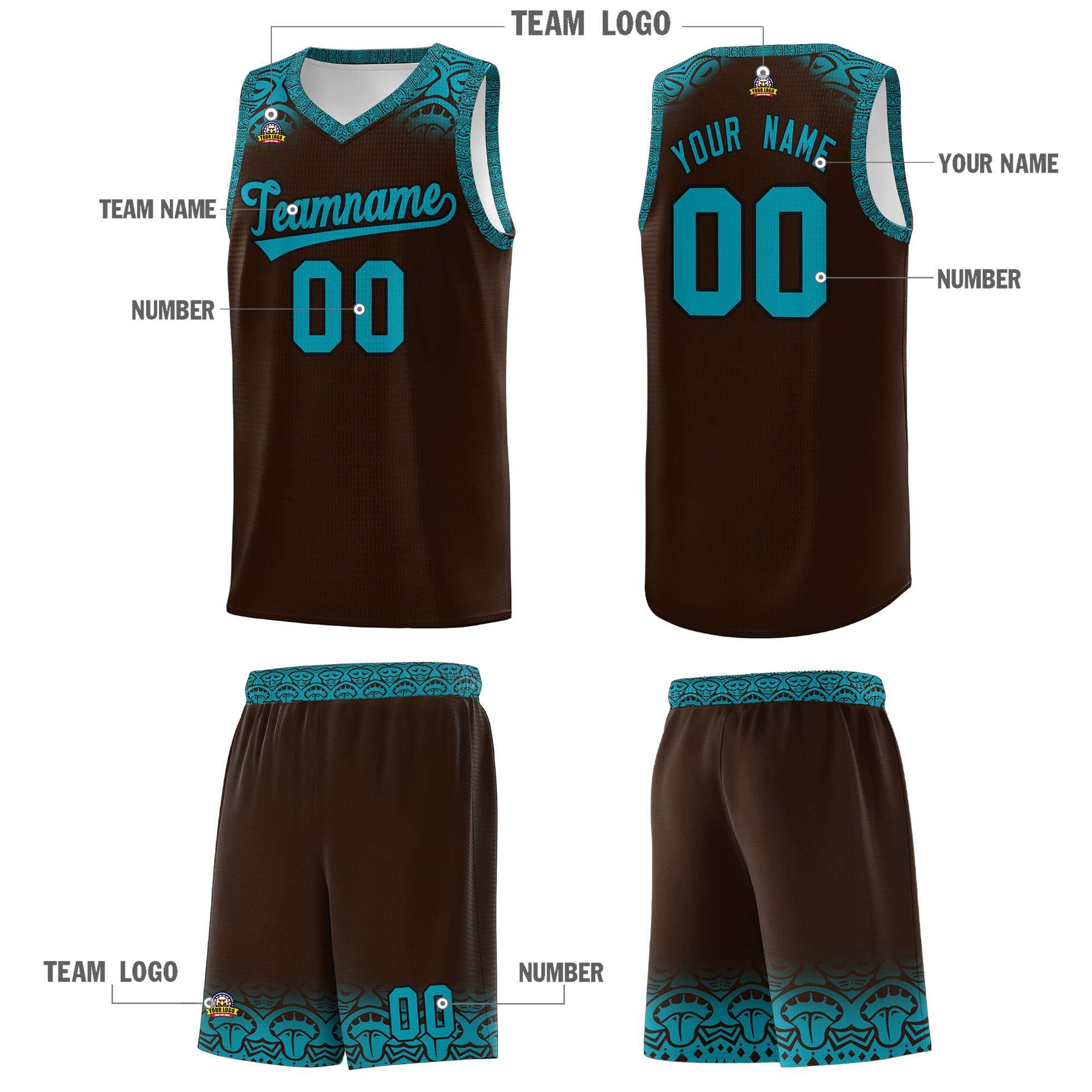 Custom Brown Teal Personalized Indians Print Kits Sports Uniform Basketball Jersey|KXKSHOP