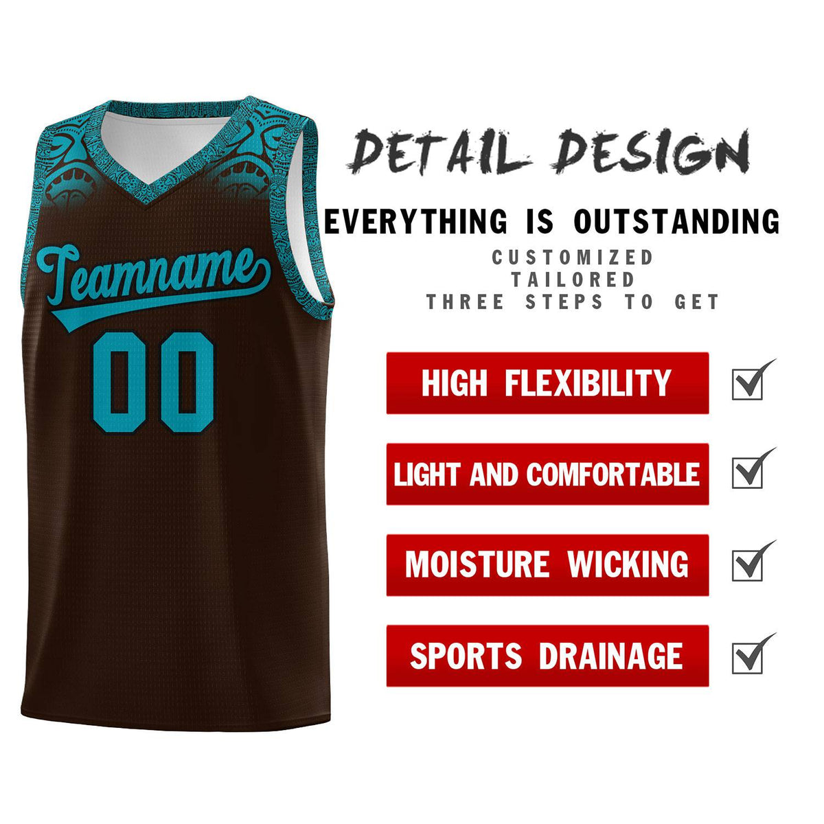 Custom Brown Teal Personalized Indians Print Kits Sports Uniform Basketball Jersey|KXKSHOP