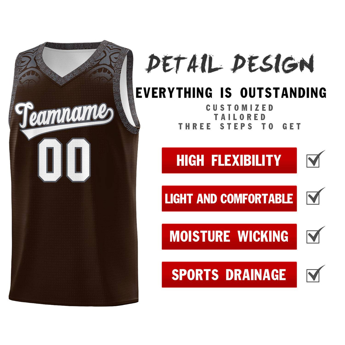 Custom Brown Dark Gray Personalized Indians Print Kits Sports Uniform Basketball Jersey|KXKSHOP