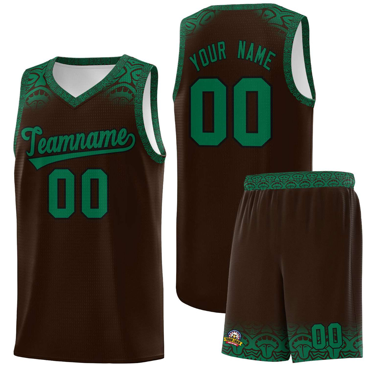 Custom Brown Kelly Green Personalized Indians Print Kits Sports Uniform Basketball Jersey|KXKSHOP