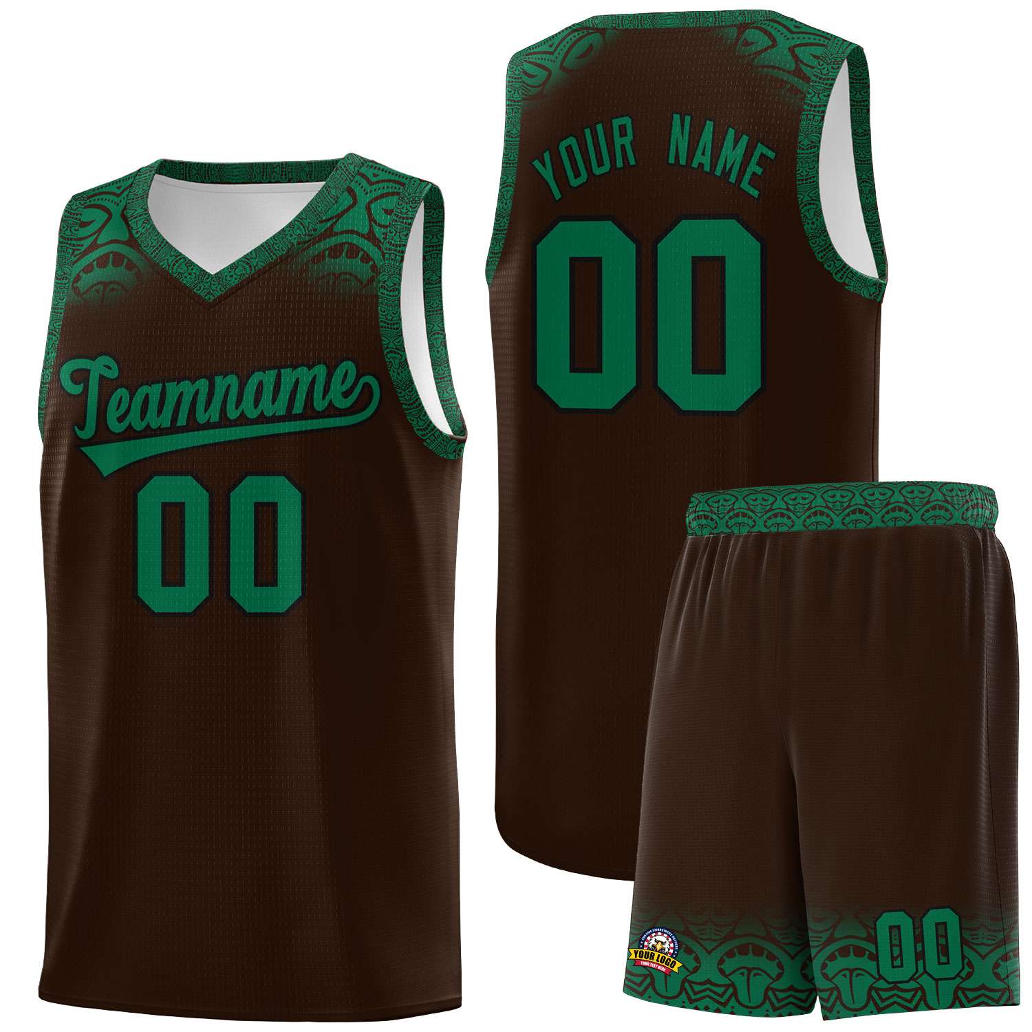 Custom Brown Kelly Green Personalized Indians Print Kits Sports Uniform Basketball Jersey|KXKSHOP