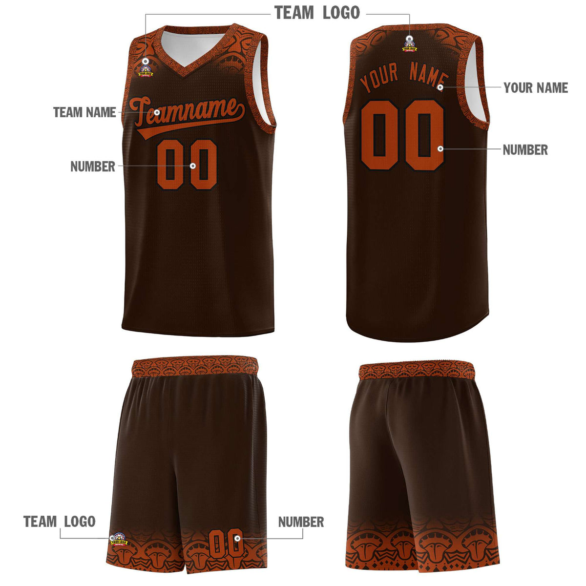 Custom Brown Texas Orange Personalized Indians Print Kits Sports Uniform Basketball Jersey|KXKSHOP