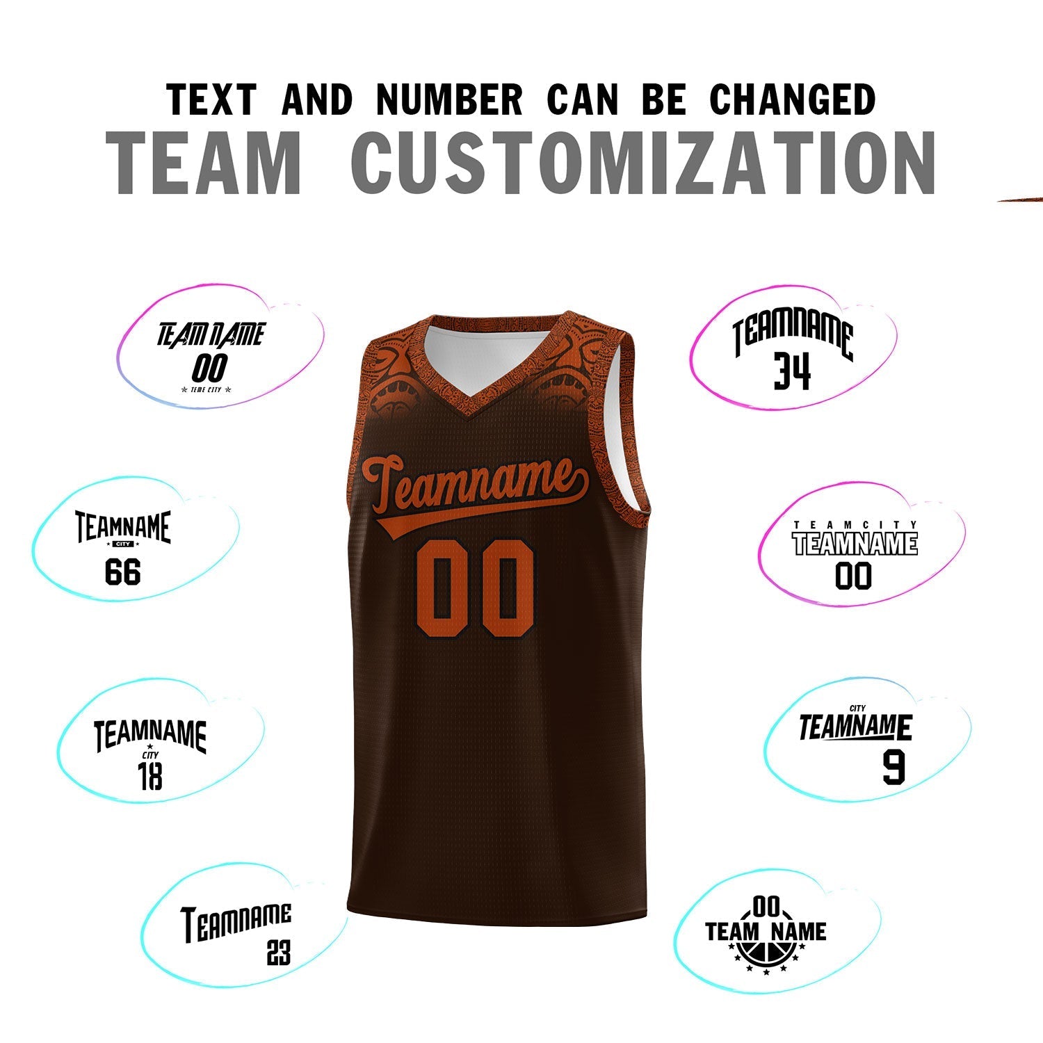 Custom Brown Texas Orange Personalized Indians Print Kits Sports Uniform Basketball Jersey|KXKSHOP