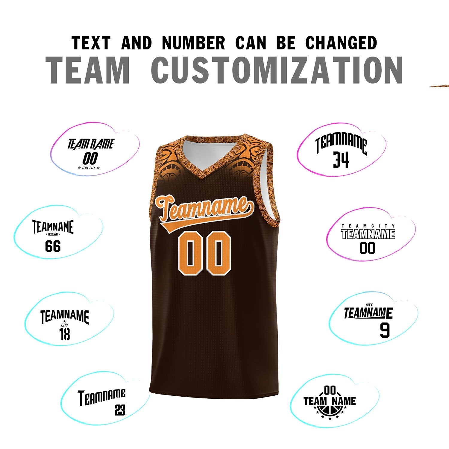 Custom Brown Orange Personalized Indians Print Kits Sports Uniform Basketball Jersey|KXKSHOP