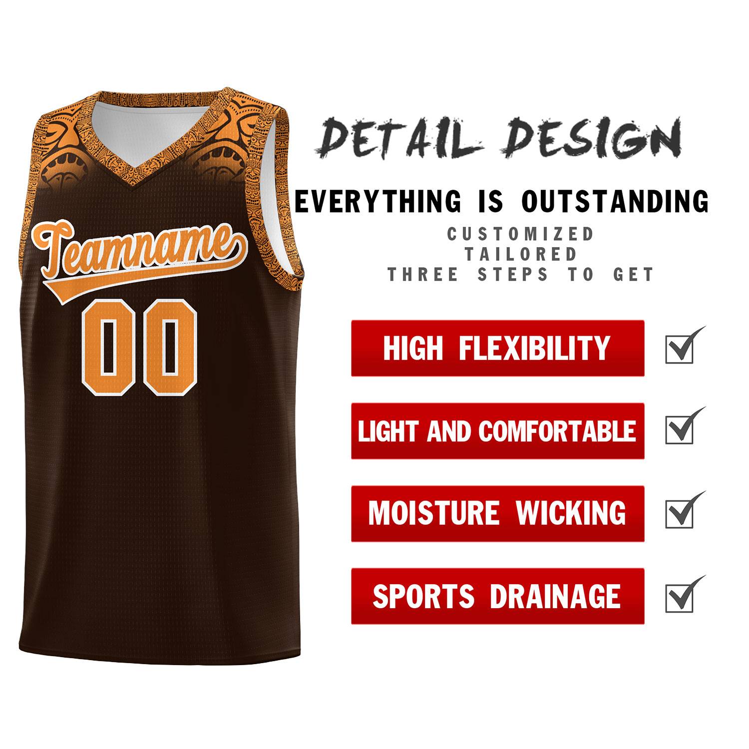 Custom Brown Orange Personalized Indians Print Kits Sports Uniform Basketball Jersey|KXKSHOP