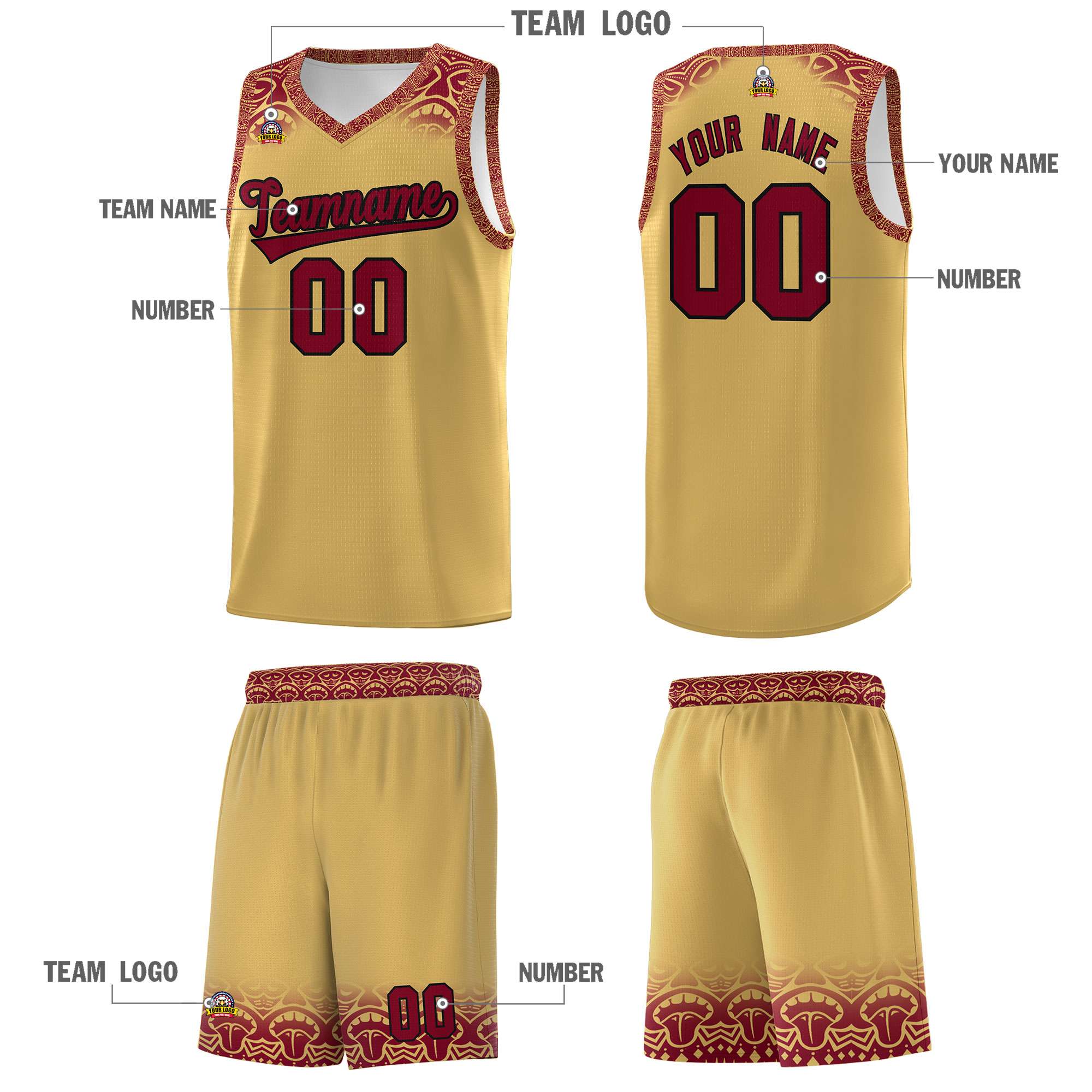Custom Khaki Crimson Personalized Indians Print Kits Sports Uniform Basketball Jersey|KXKSHOP