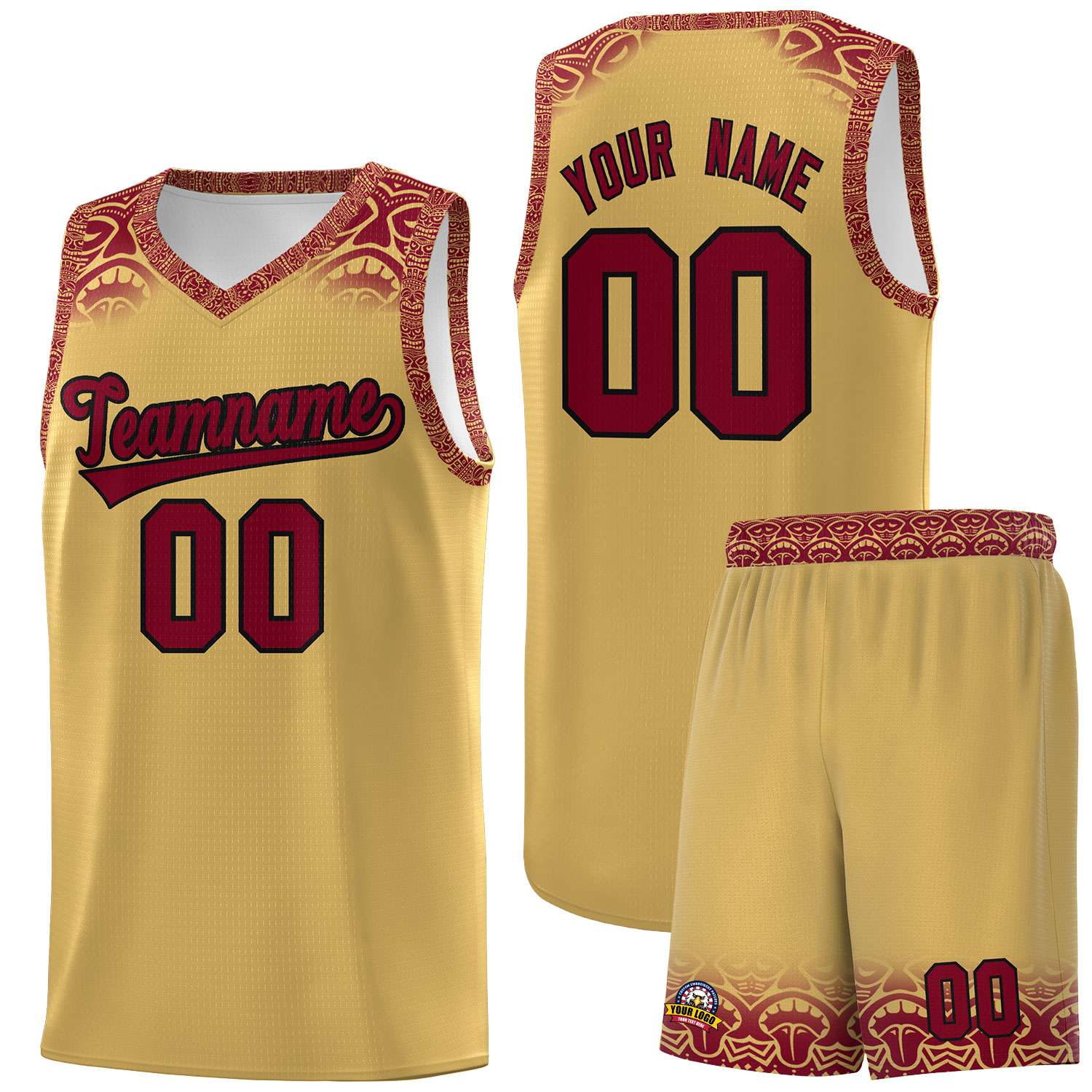 Custom Khaki Crimson Personalized Indians Print Kits Sports Uniform Basketball Jersey|KXKSHOP