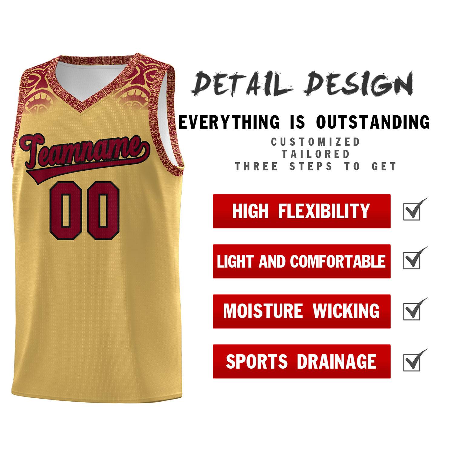Custom Khaki Crimson Personalized Indians Print Kits Sports Uniform Basketball Jersey|KXKSHOP
