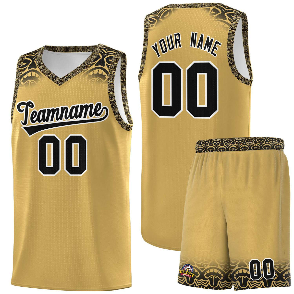 Custom Khaki Black Personalized Indians Print Kits Sports Uniform Basketball Jersey|KXKSHOP