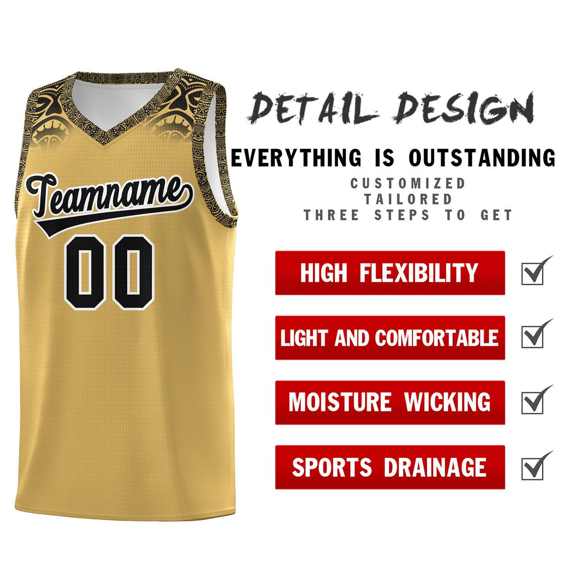 Custom Khaki Black Personalized Indians Print Kits Sports Uniform Basketball Jersey|KXKSHOP