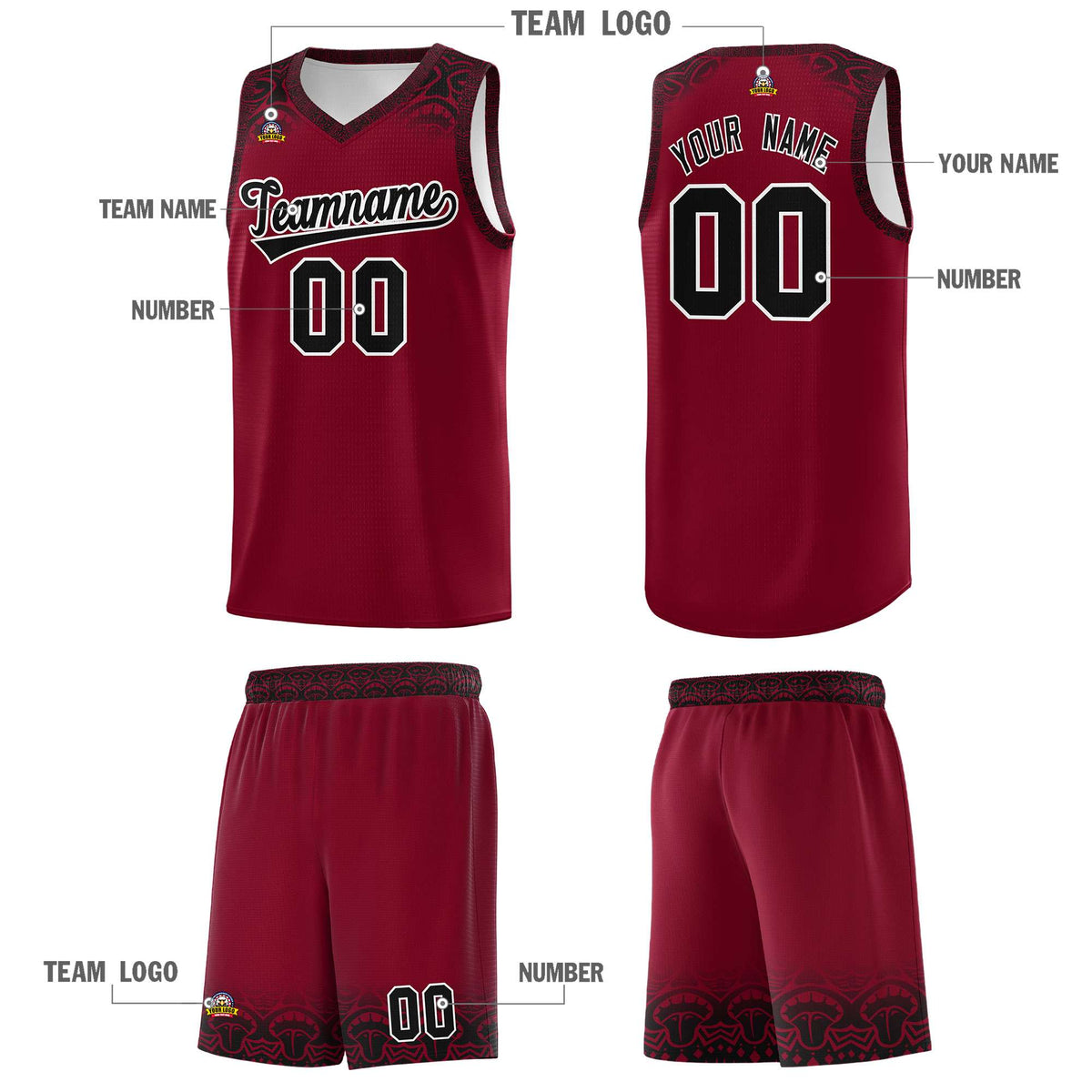Custom Crimson Black Personalized Indians Print Kits Sports Uniform Basketball Jersey|KXKSHOP
